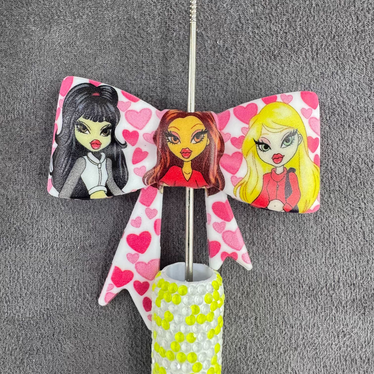 About 60×53mm Cute Bratz Doll Bow Silicone Focal Bead, DIY Pen Making Accessory