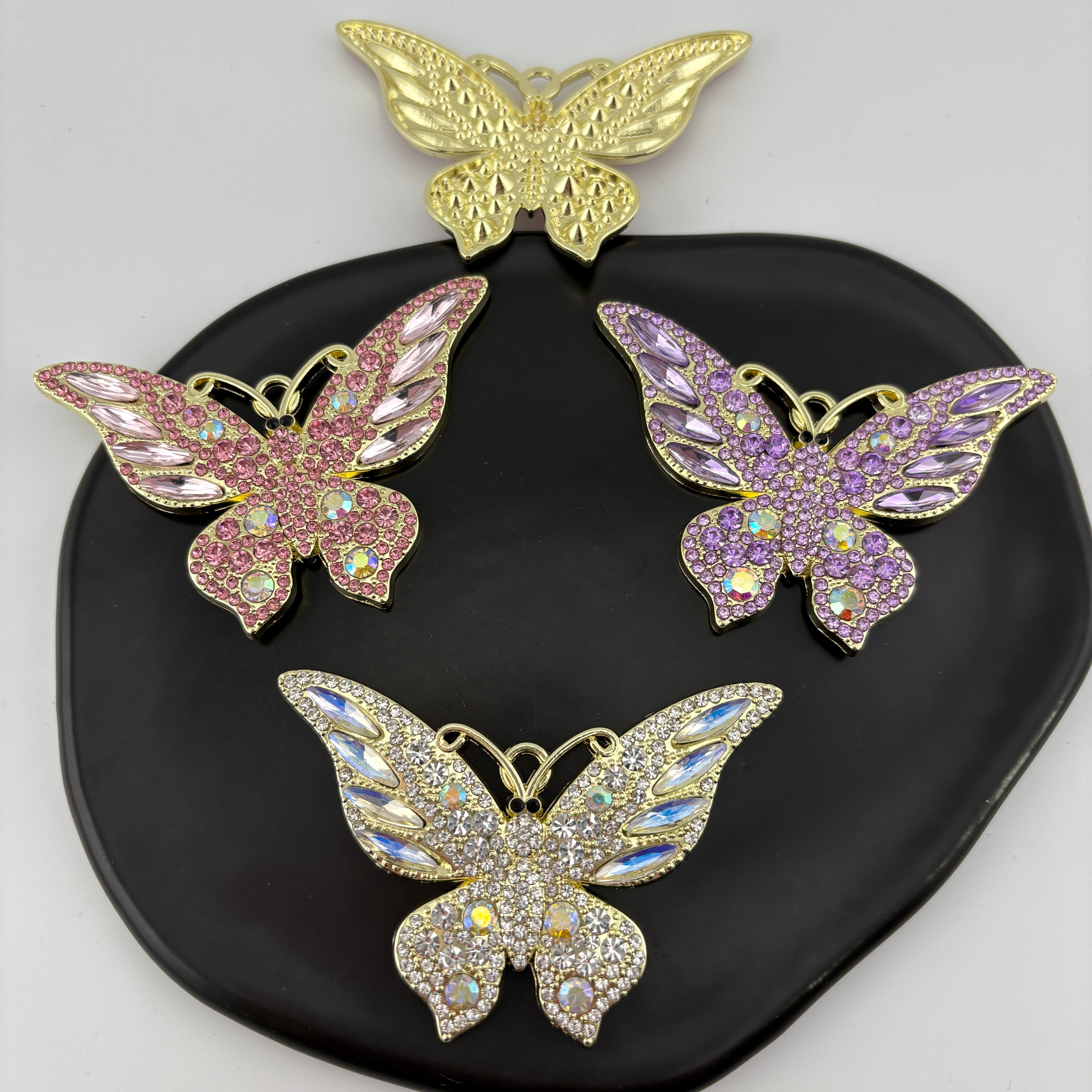 FS3120- 3 Pieces 65*45mm Big Butterfly Diamonds Alloy Charms