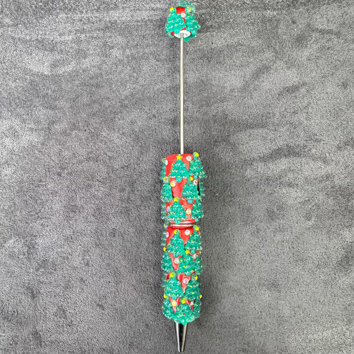 Gingerbread Man Santa Claus Tree and AB Rhinestones Beadable Clay Pens, Christmas Series,Red Clay Base