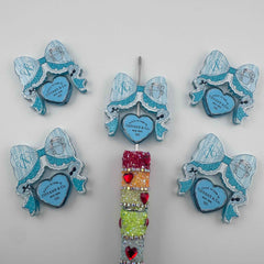 FS20043-Tiffany Blue Striped Lace Bow Acrylic Focal Beads