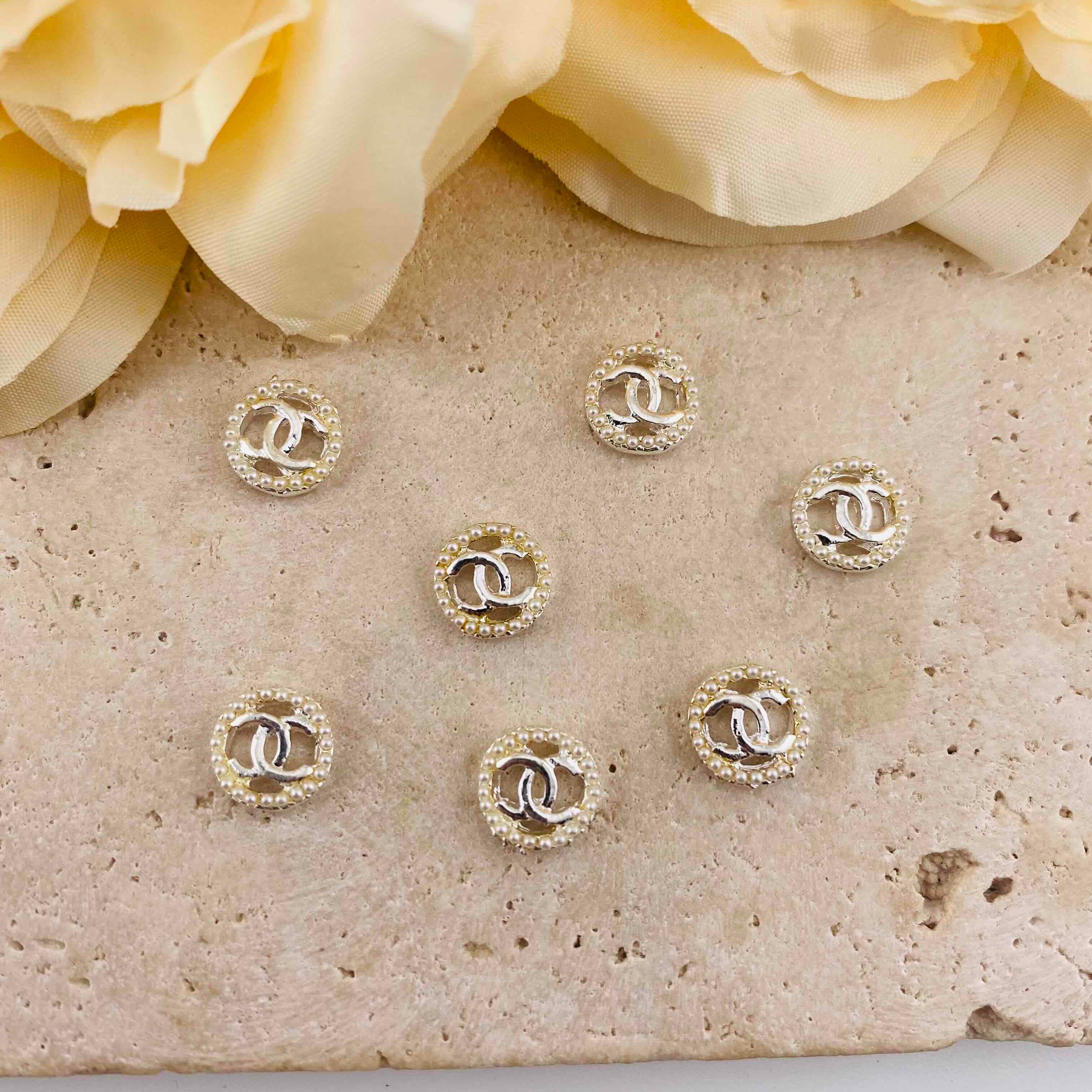 PP20086-About 9mm CC Pearl Metal Nail Charms