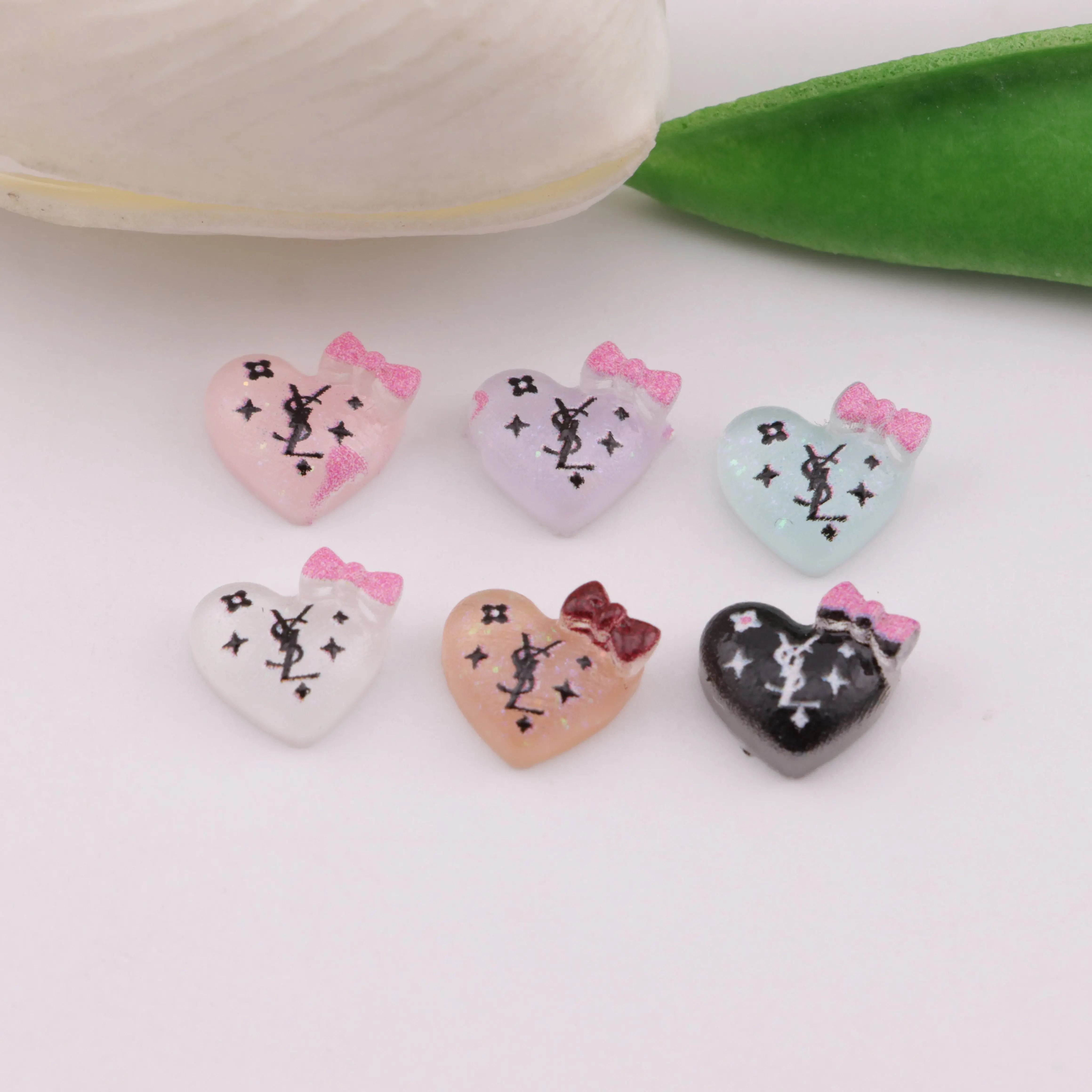 About 11×10Mm Bows Heart YSL Nail Charms Zoe's DIY Shop