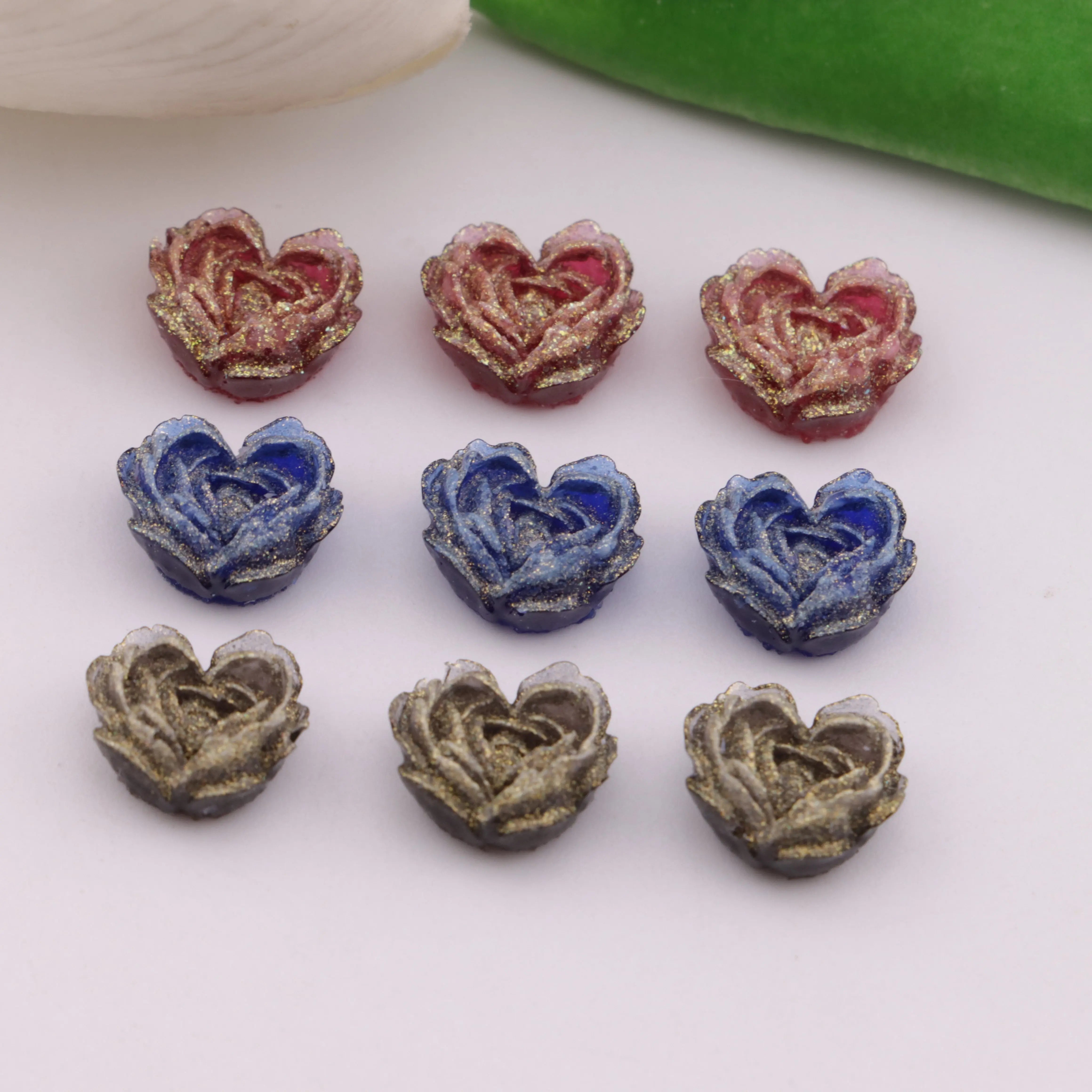 FS6351-About 9×10mm Deep - Color Luminous Heart Soft Flower Charms For DIY project - Zoe DIY Wholesale