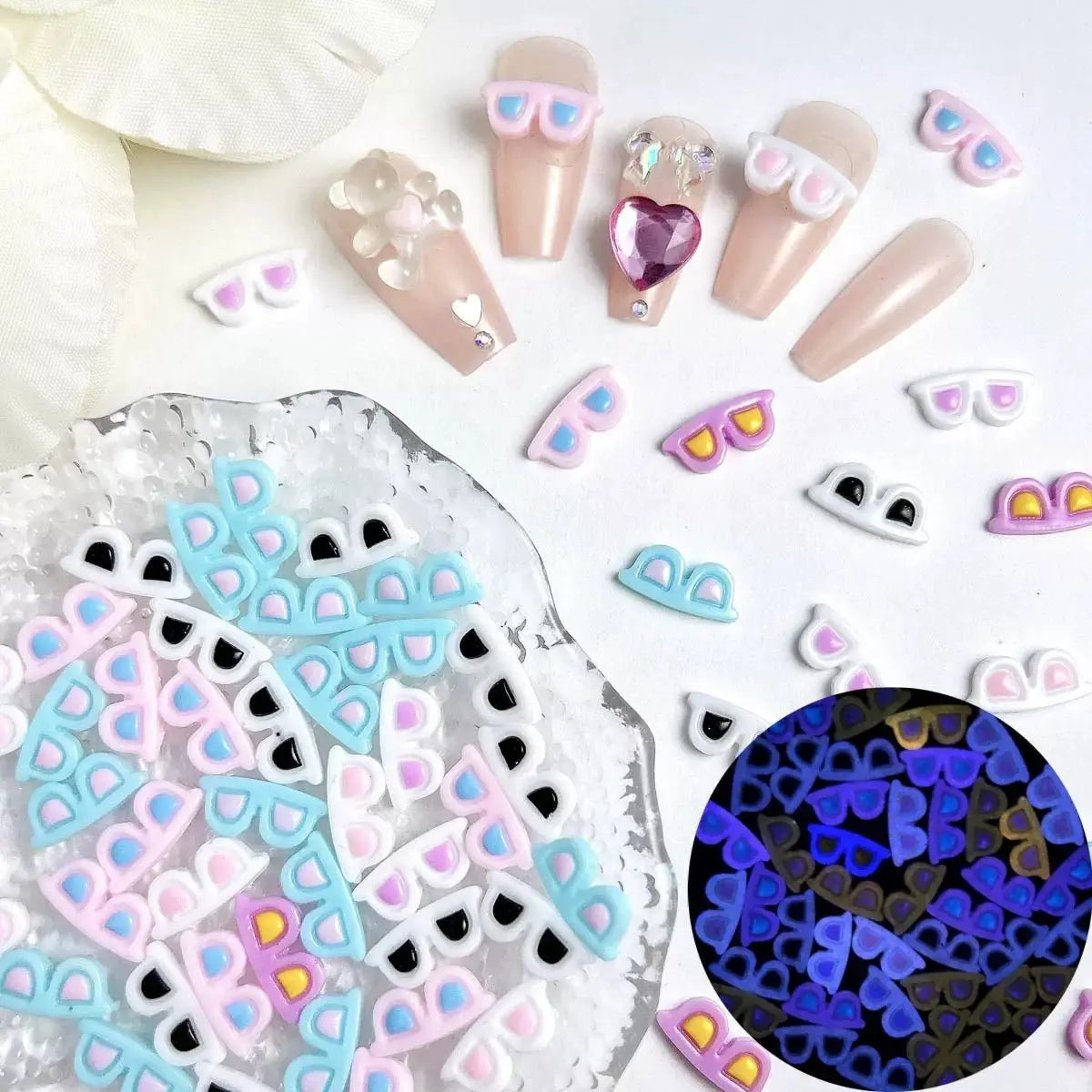 Approximately 14×6mm Luminous Sunglasses Nail  Charms Zoe's DIY Shop