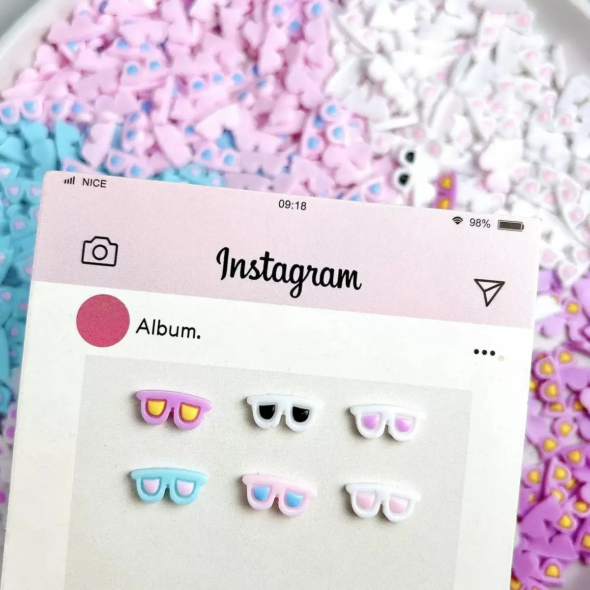 Approximately 14×6mm Luminous Sunglasses Nail  Charms Zoe's DIY Shop