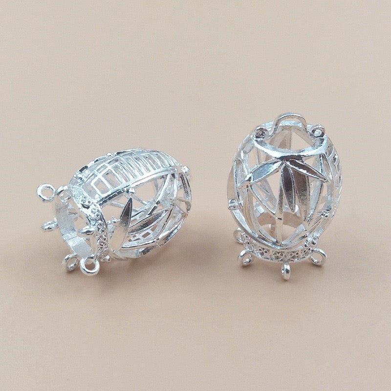 DIY Beaded Pendant, Silver Hollow Metal Ball  Cage Ornament for Jewelry Making