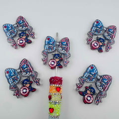 FS20041-Captain America Striped Lace Bow Acrylic Focal Beads