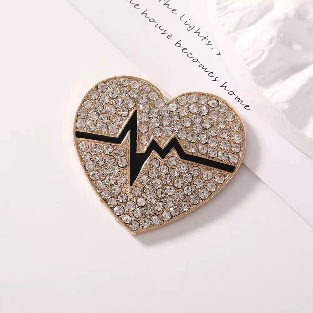 FS10368-3.6cm Silver Base Red Diamond Heart Alloy Patch - Zoe DIY Wholesale