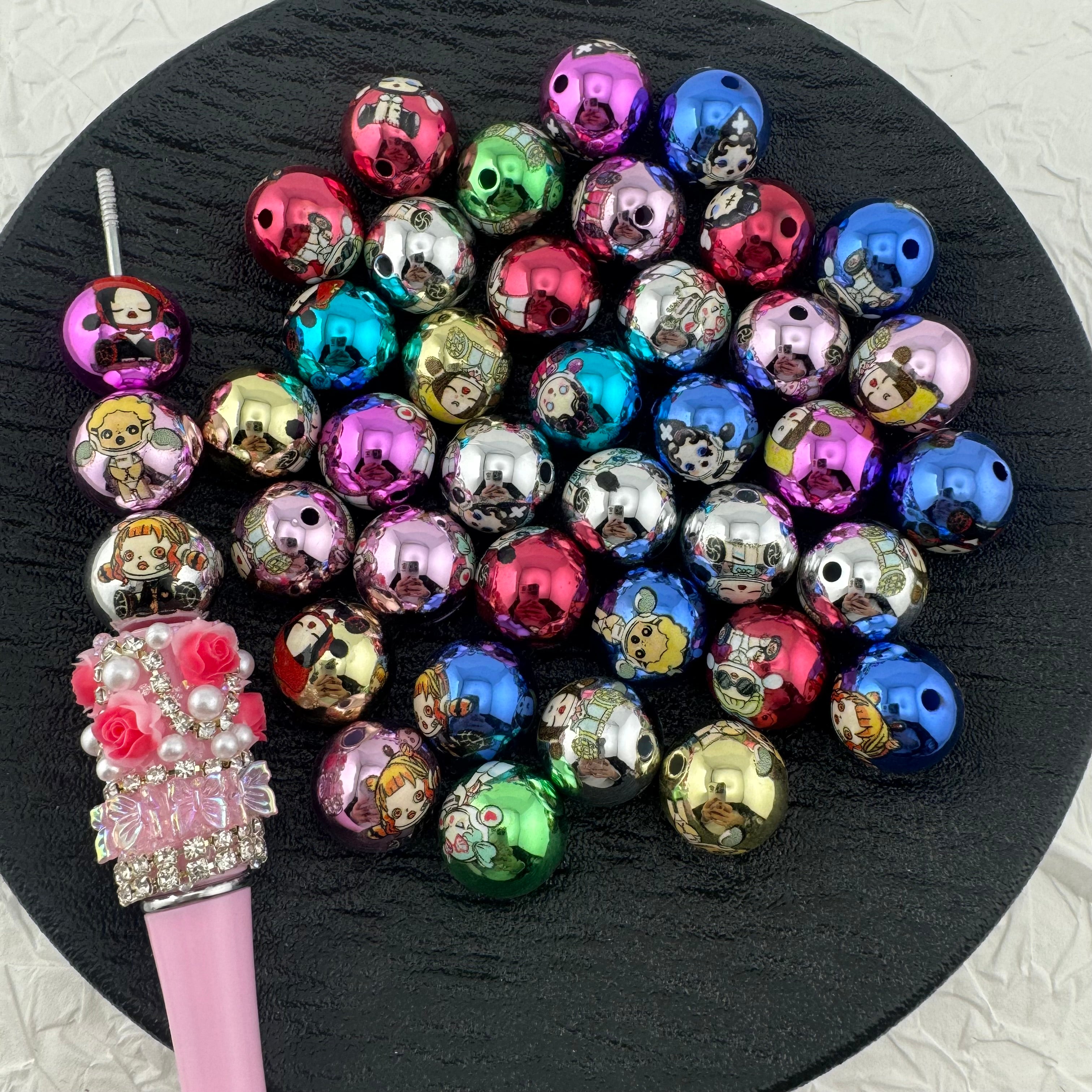 FS2254-Random Mixed Color UV Shiny Metallic Acrylic Beads Fit For Beadable Pens