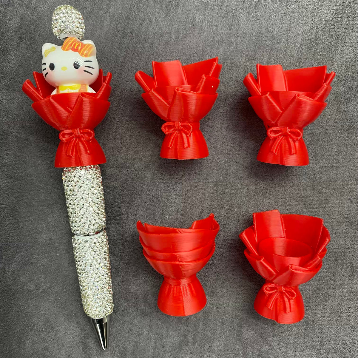 DIY Bouquet Pen Acrylic Beads3D Printed Mini Flower Bouquet Holder for Decorative Pen, Handmade Beaded Pen Accessories