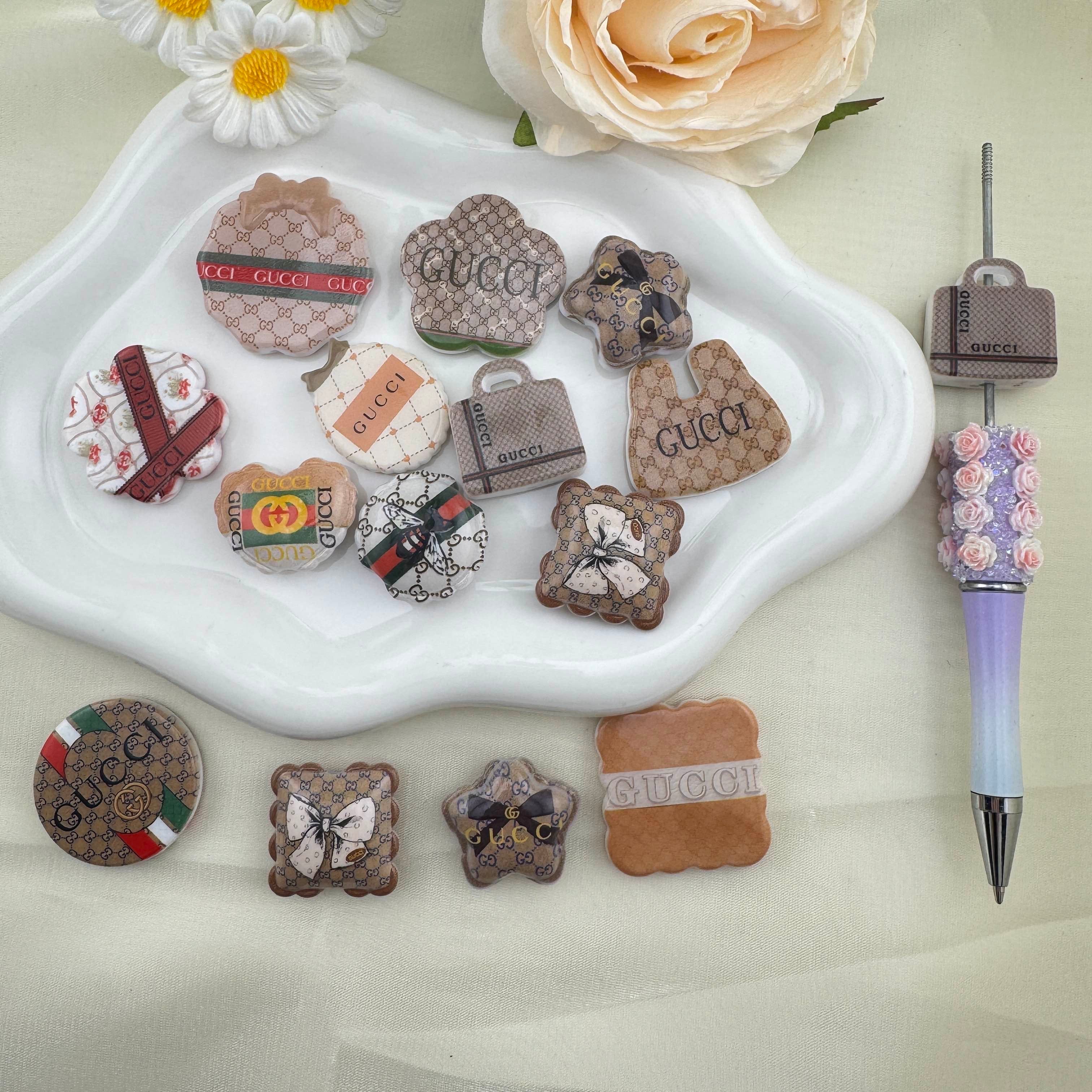 FS6878-Random Mixed Printed Acrylic Beads For Making Beadable Pens Or Keychain Jewelry Making Zoe DIY Wholesale