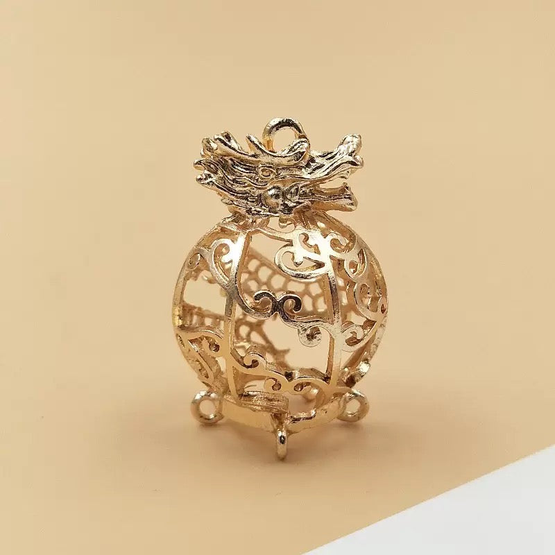 KC Gold  Hollow Cage Beaded Charm Pendant for DIY Jewelry