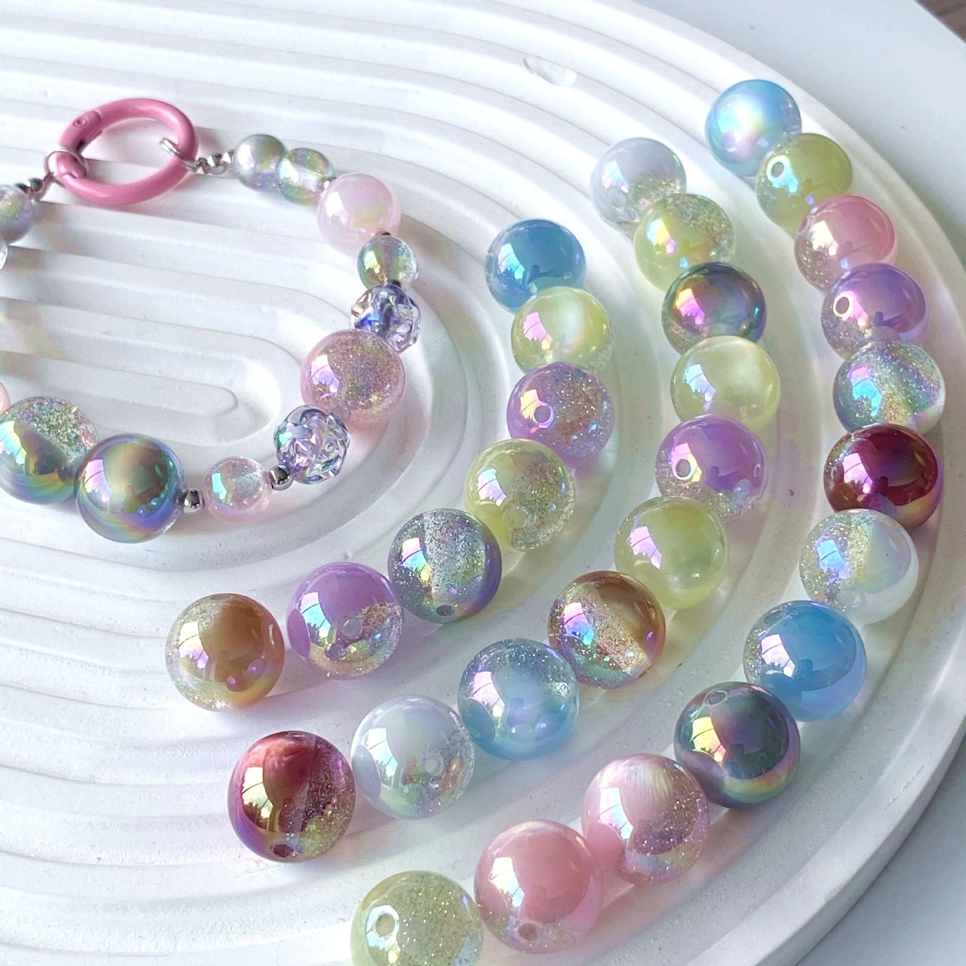 FS0082-Random Mixed Color 10MM UV Gradient Color Glitter Resin Beads Fit For Beadable Pens