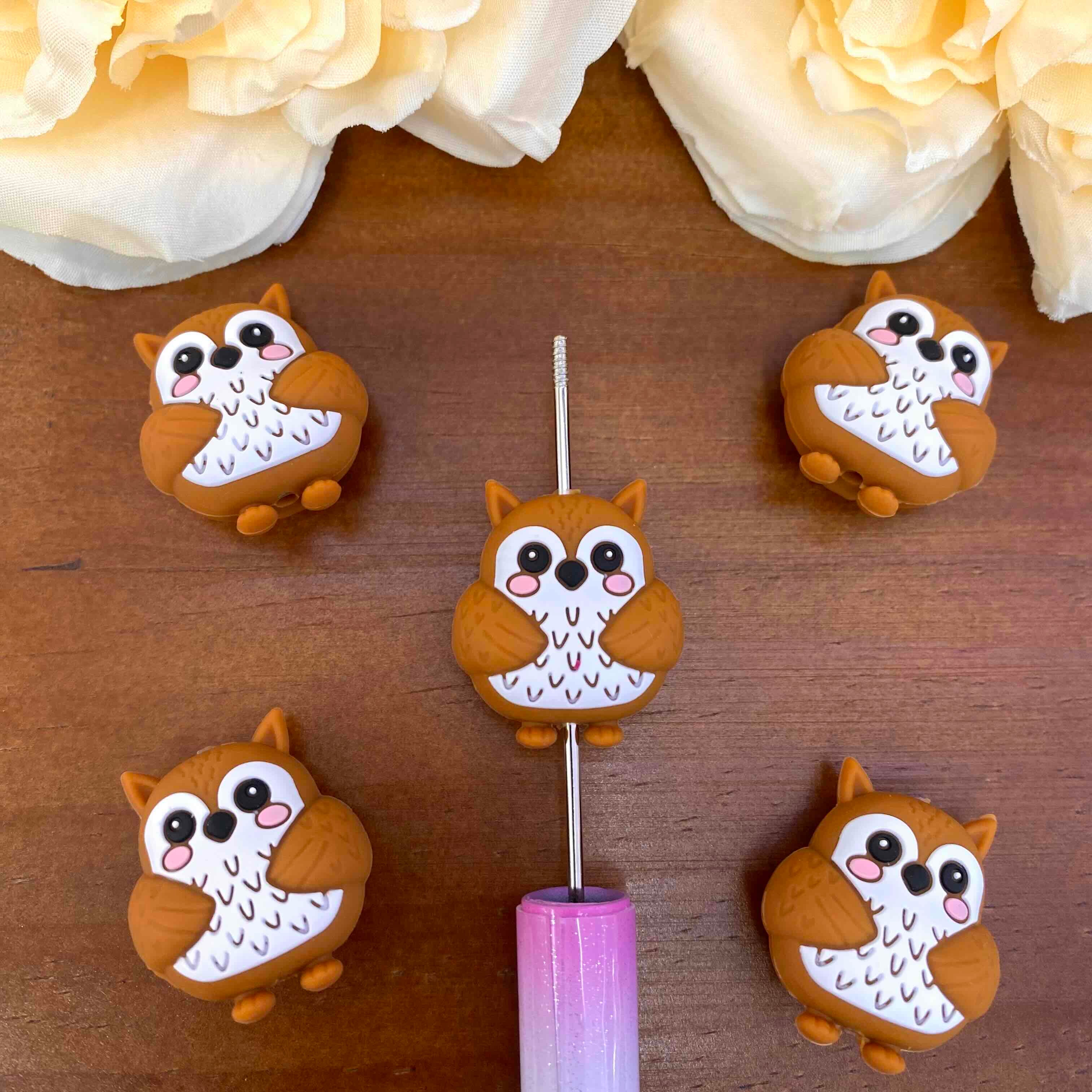 FS20572-3D Chubby Owl Silicone Focal Beads