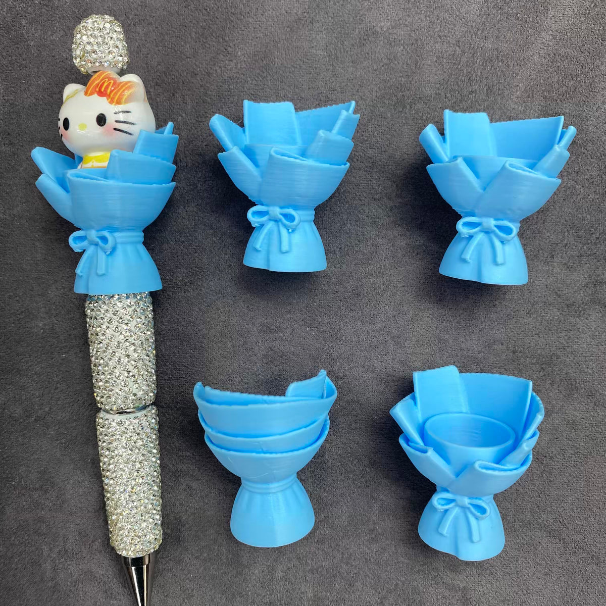 DIY Bouquet Pen Acrylic Beads3D Printed Mini Flower Bouquet Holder for Decorative Pen, Handmade Beaded Pen Accessories