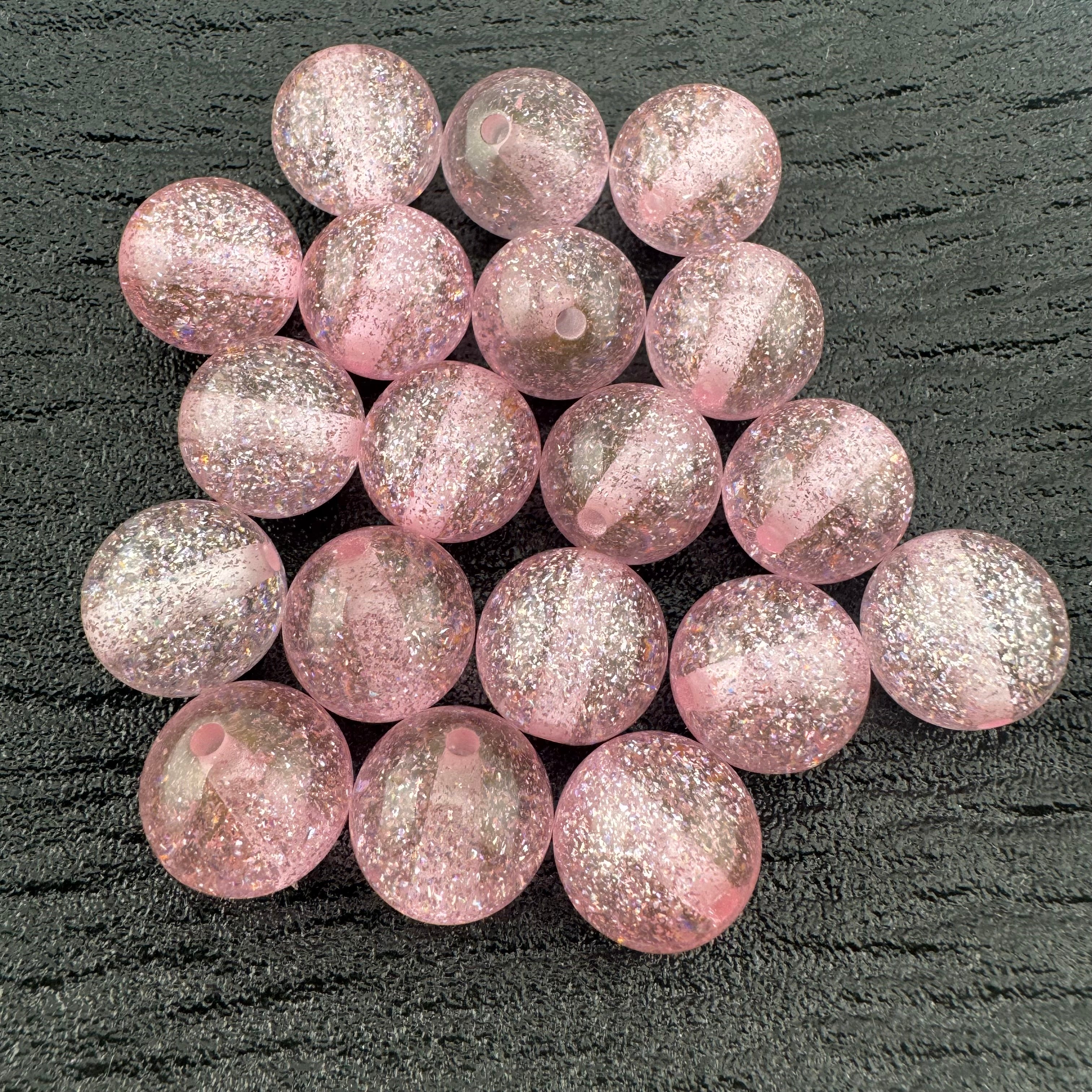 FS1717-16MM Round Glitter Pink Resin Beads Fit For Beadable Pens