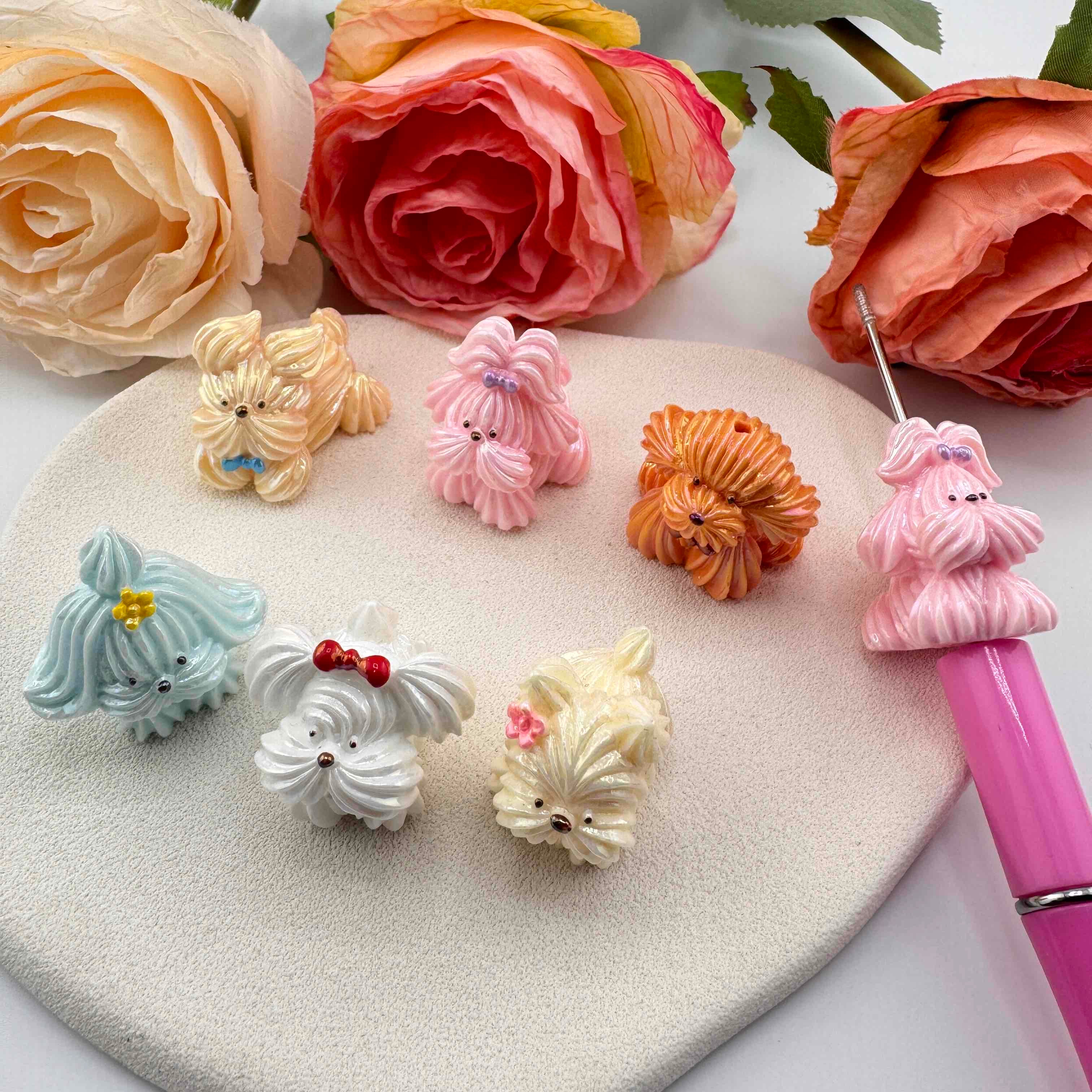 FS10902-Random Mixed Puppy UV Coating Resin Beads For Beadable Pens Keychain Jewelry Making