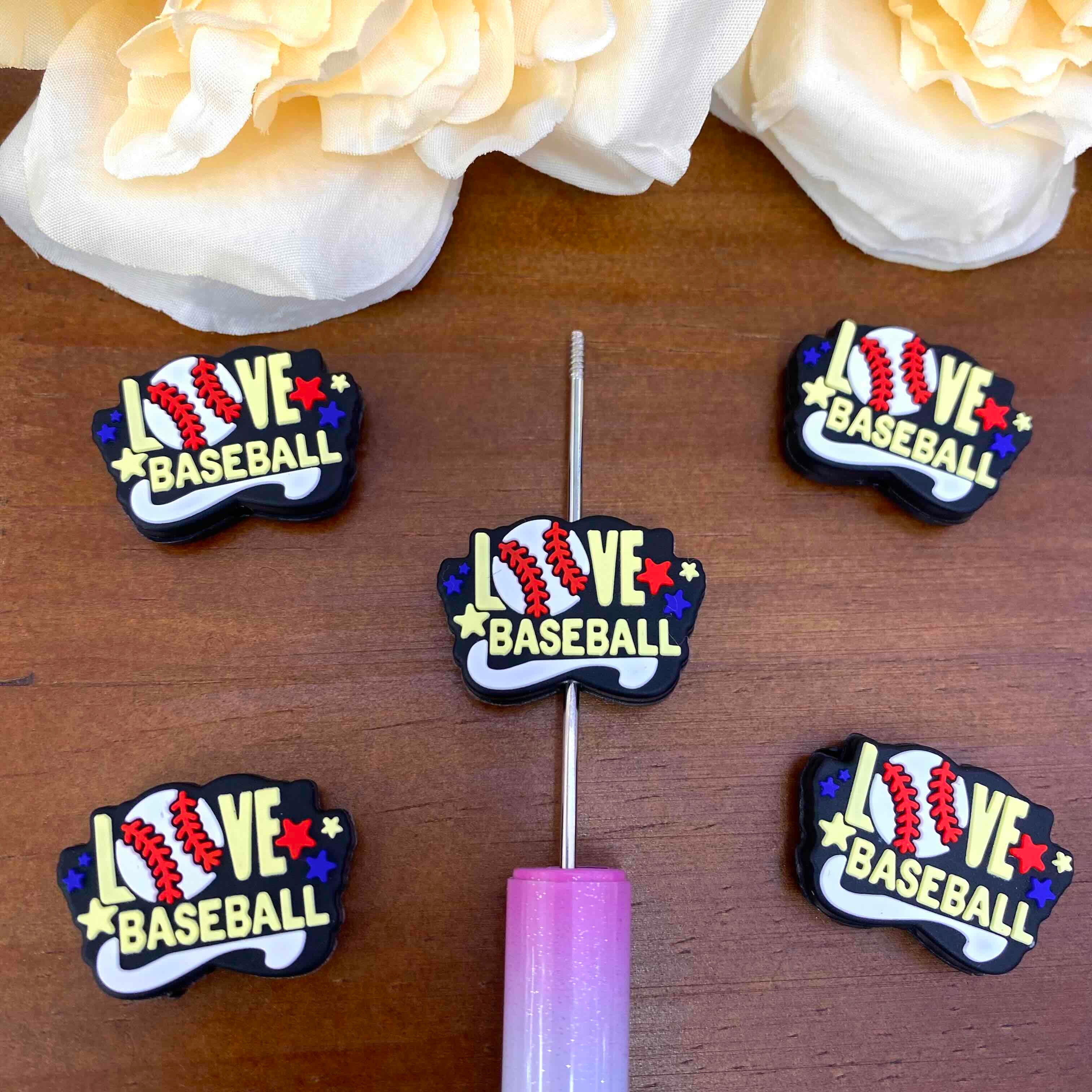 FS20601-Love Baseball Flat Silicone Focal Beads