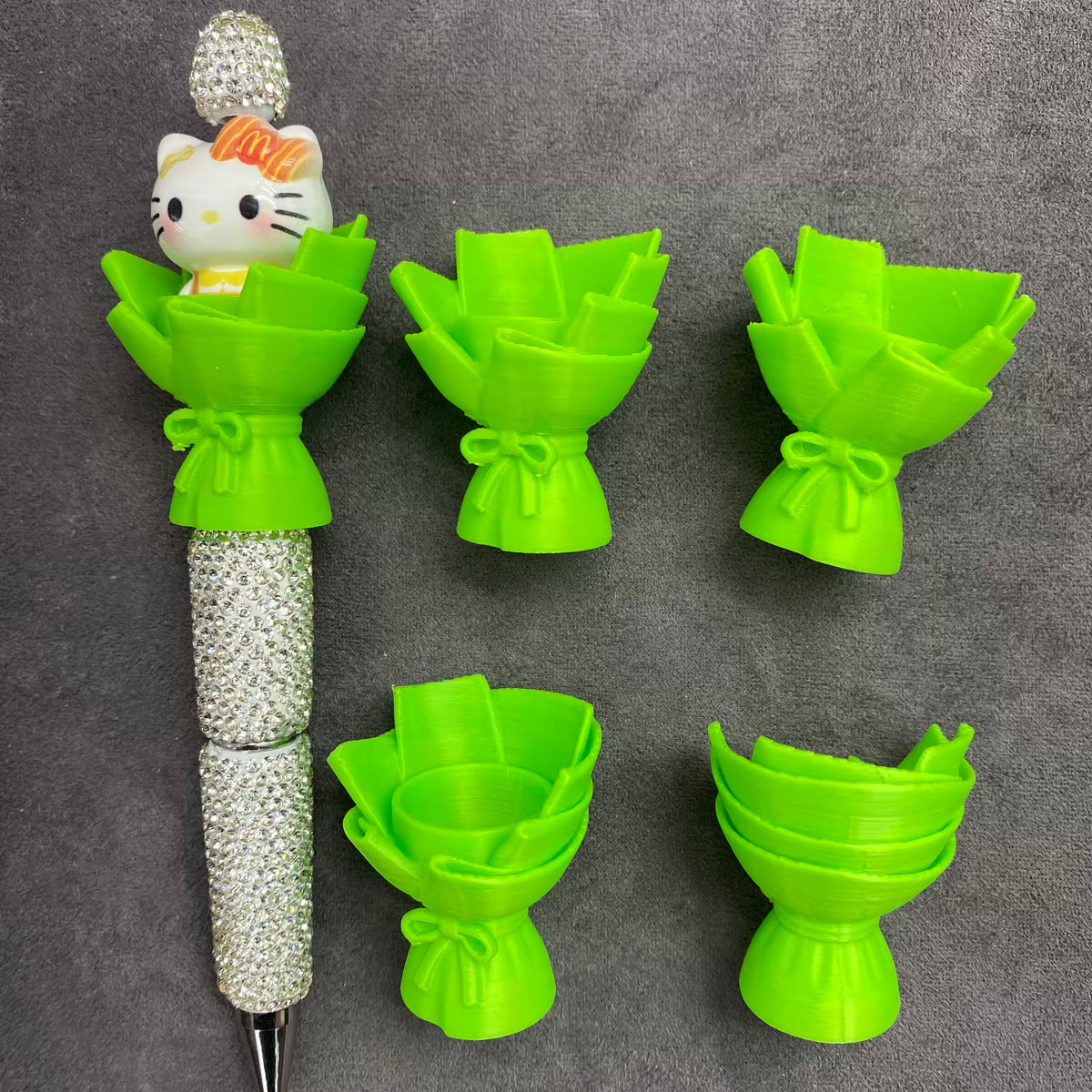 DIY Bouquet Pen Acrylic Beads3D Printed Mini Flower Bouquet Holder for Decorative Pen, Handmade Beaded Pen Accessories