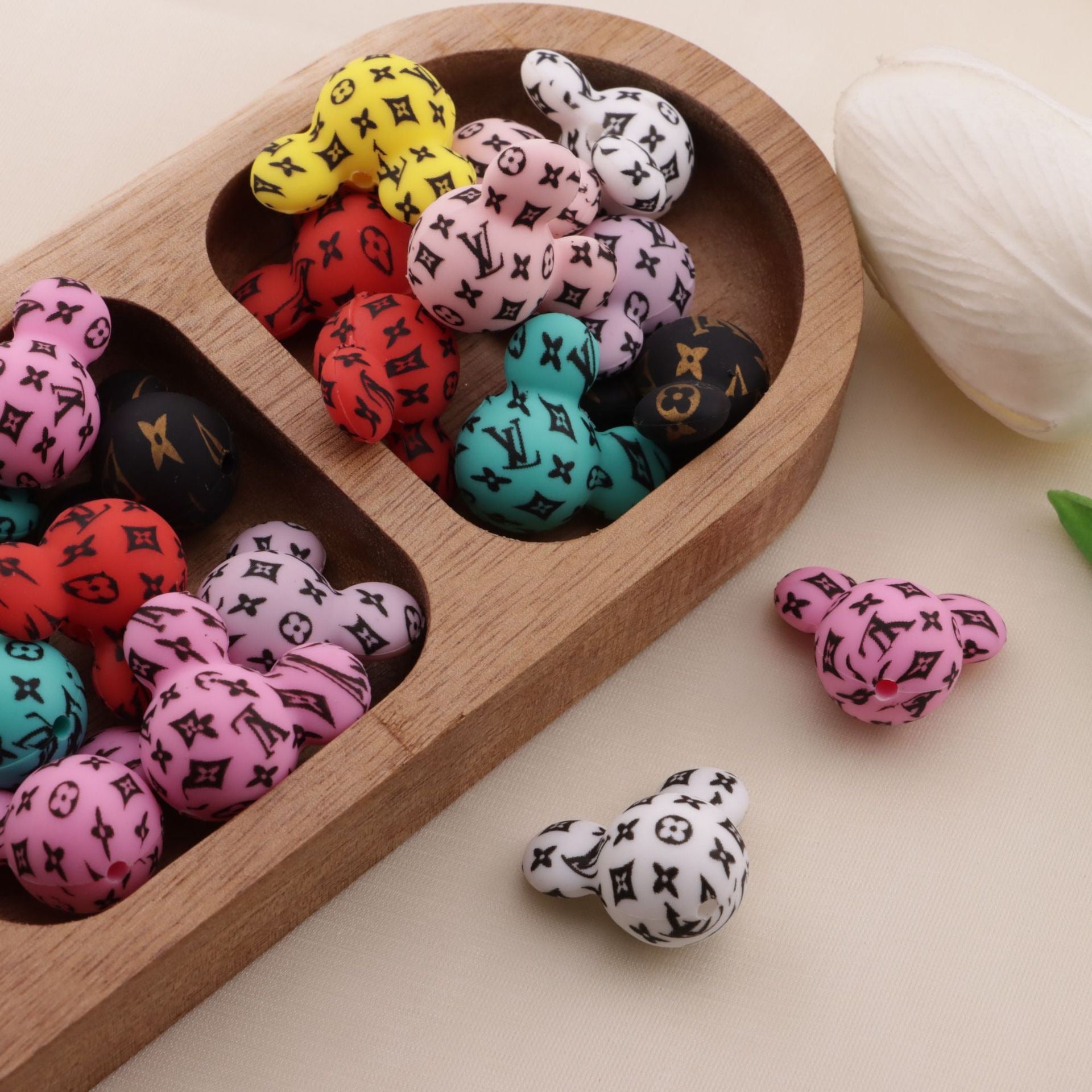 FS1447-About 21mm Mickey Head Printed Silicone Beads