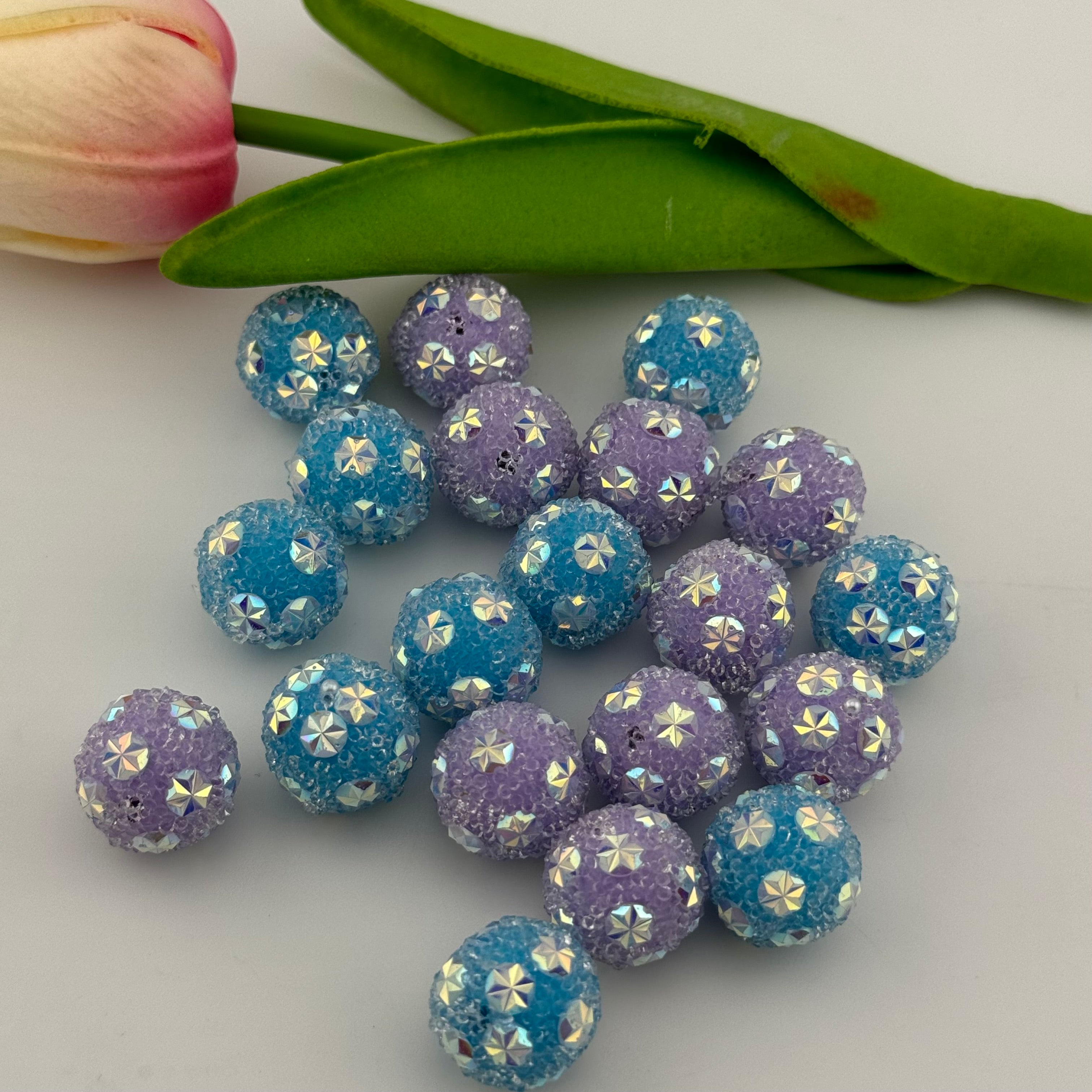 20 Pieces Mixed Blue And Purple Sugar Sparkling Beads