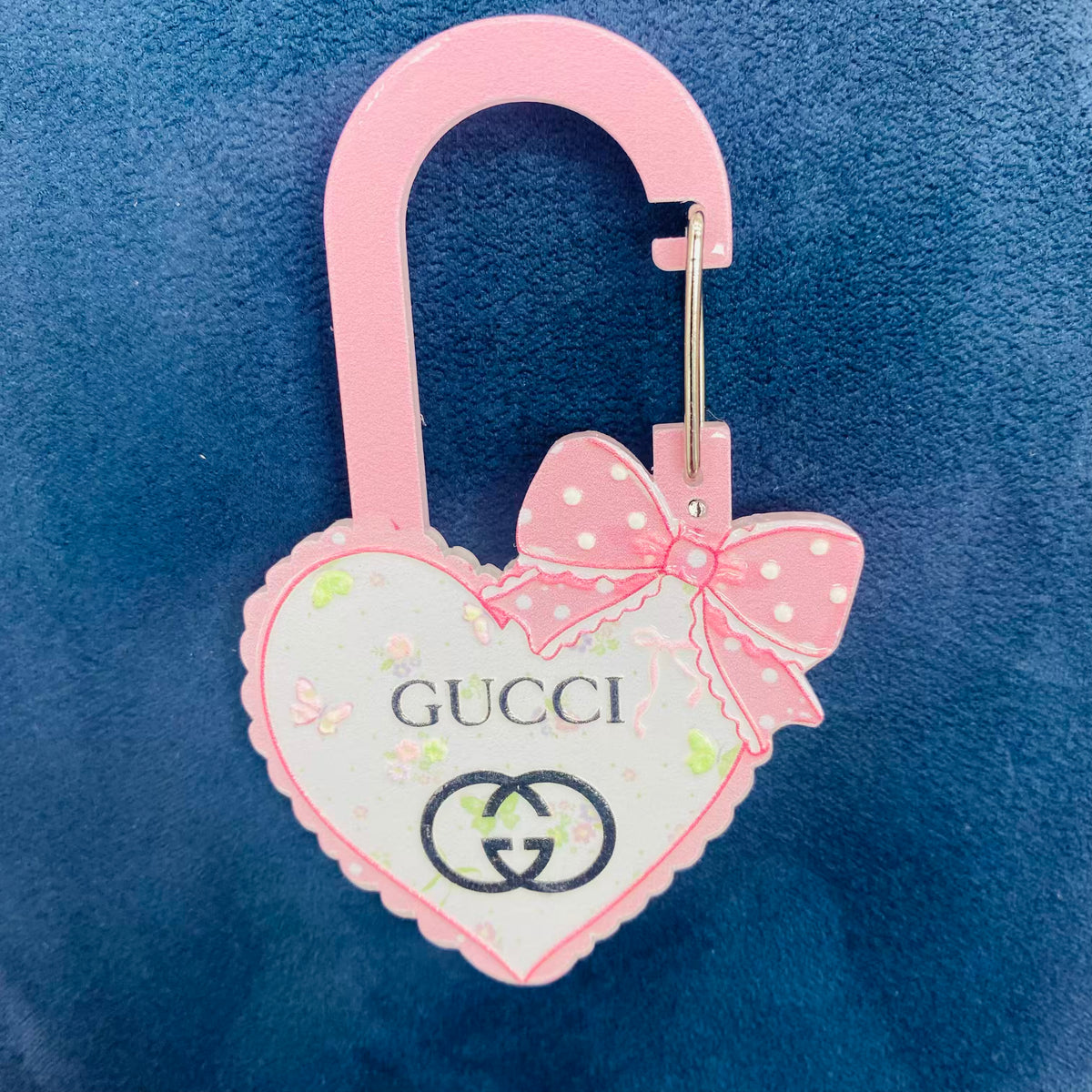 Heart Shape Acrylic Carabiner Charm, Bow Floral Print Heart Clip, Handmade DIY Bag Pendant Craft Supplies