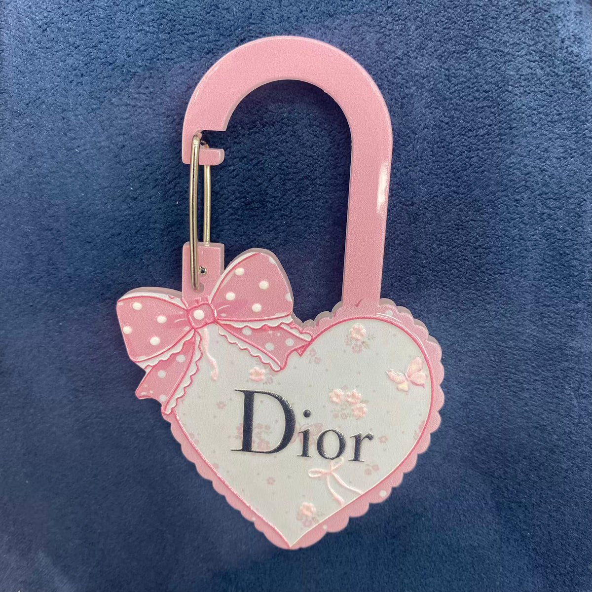 Heart Shape Acrylic Carabiner Charm, Bow Floral Print Heart Clip, Handmade DIY Bag Pendant Craft Supplies