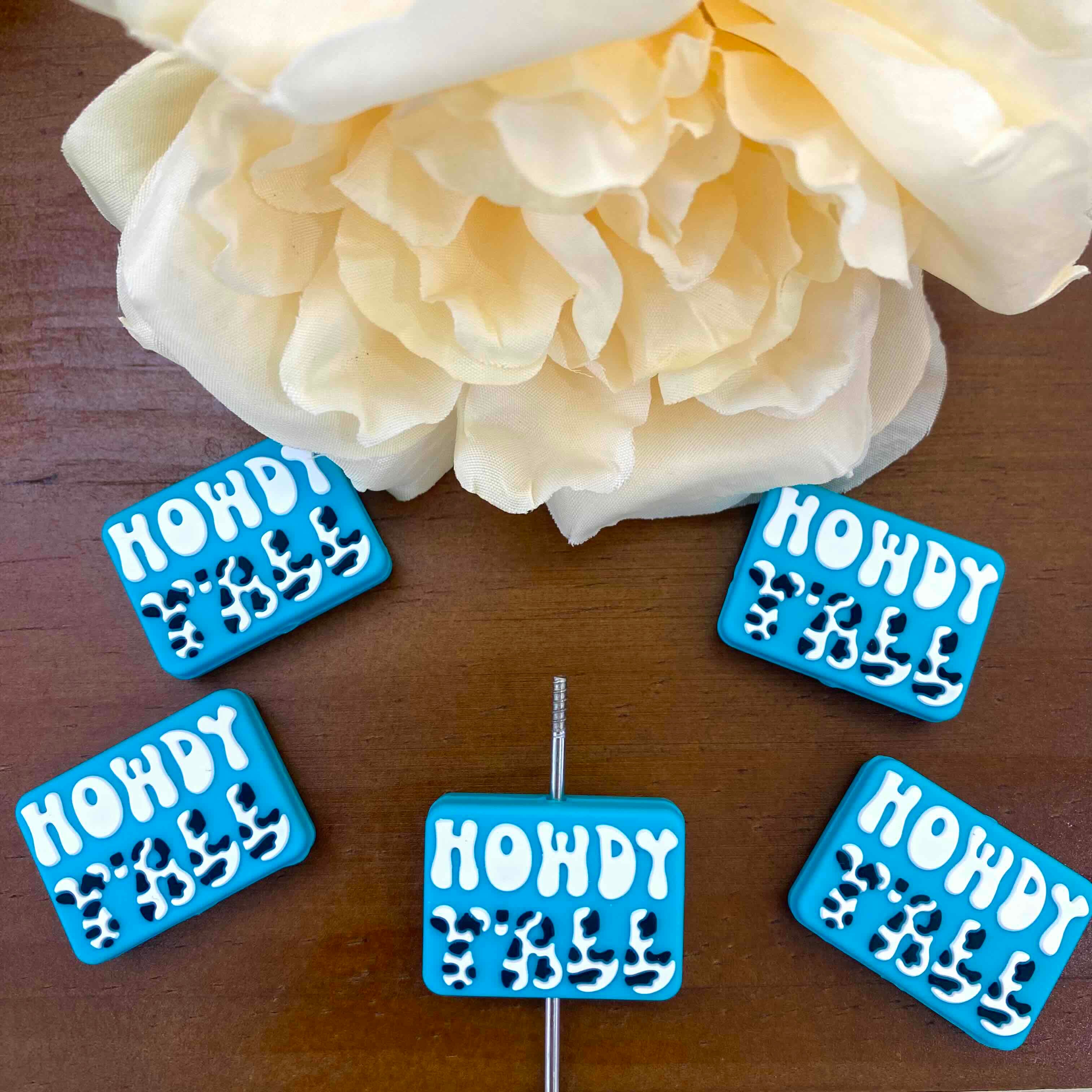 FS10124-Howdy Cowprint Quote Flat Silicone Focal Beads