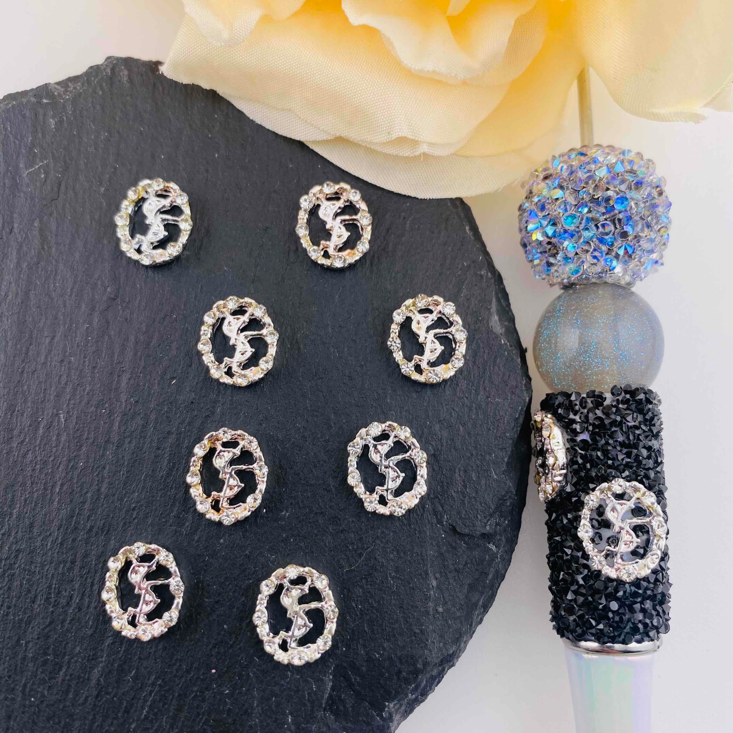 FS4547-  About 10×12mm YSL Rhinestone Metal Nail Charms
