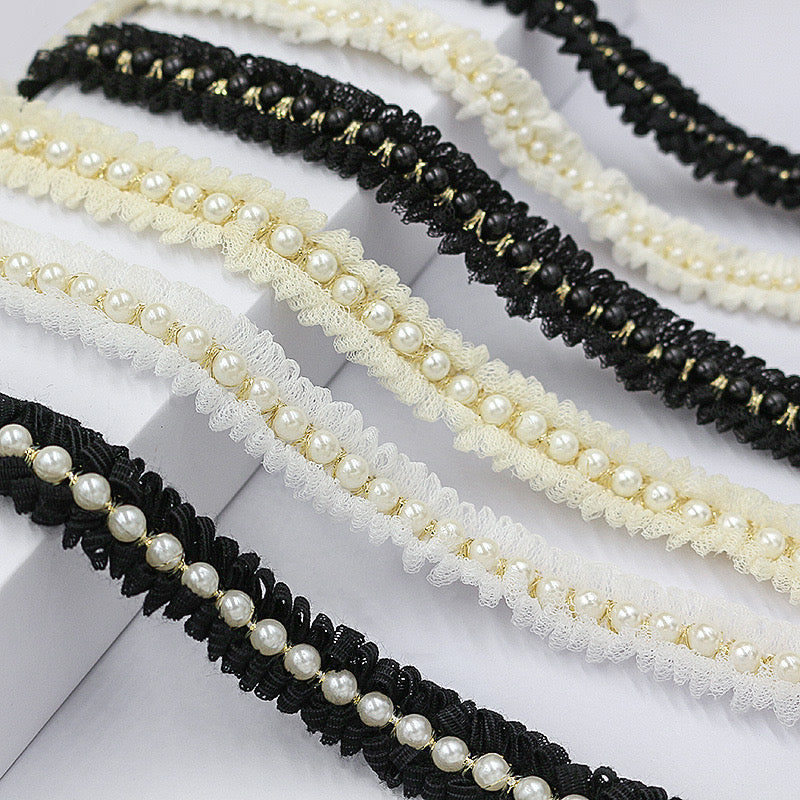 FS0065-2Meter 1.7mm Width Lace Farbic With Pearl