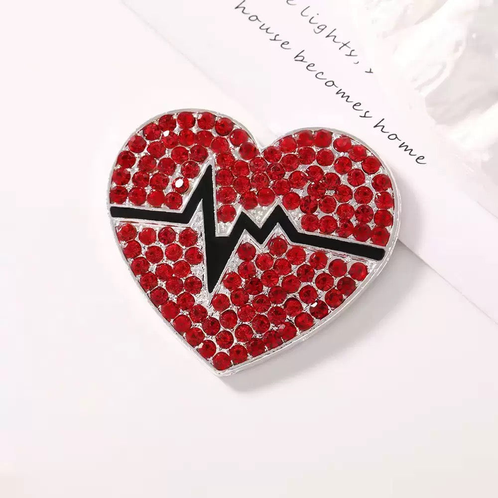 FS10368-3.6cm Silver Base Red Diamond Heart Alloy Patch - Zoe DIY Wholesale
