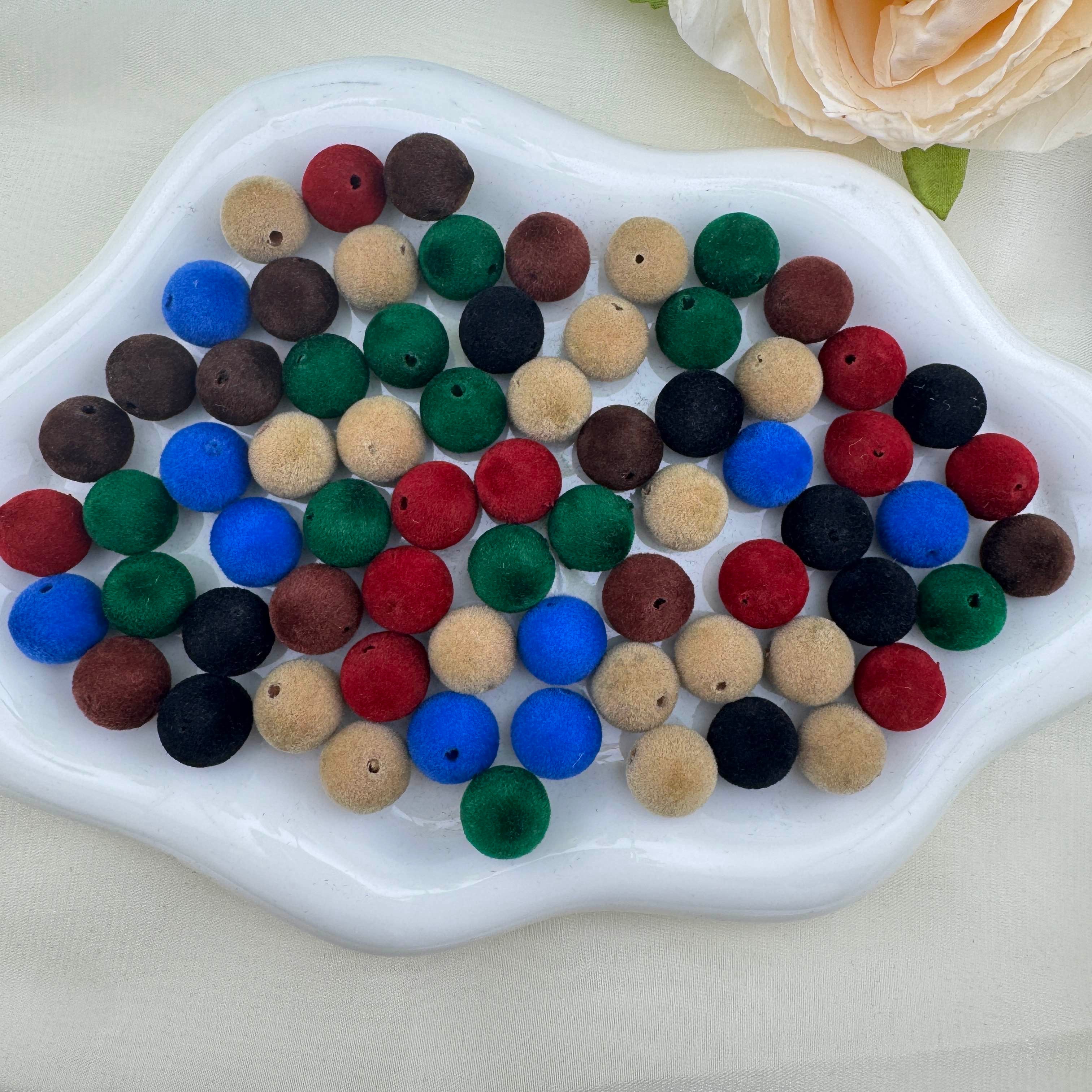 FS6892-16mm Random Mixed Dark Color Flocked Acrylic Beads For Beadable Pens Keychain Jewelry Making Zoe DIY Wholesale