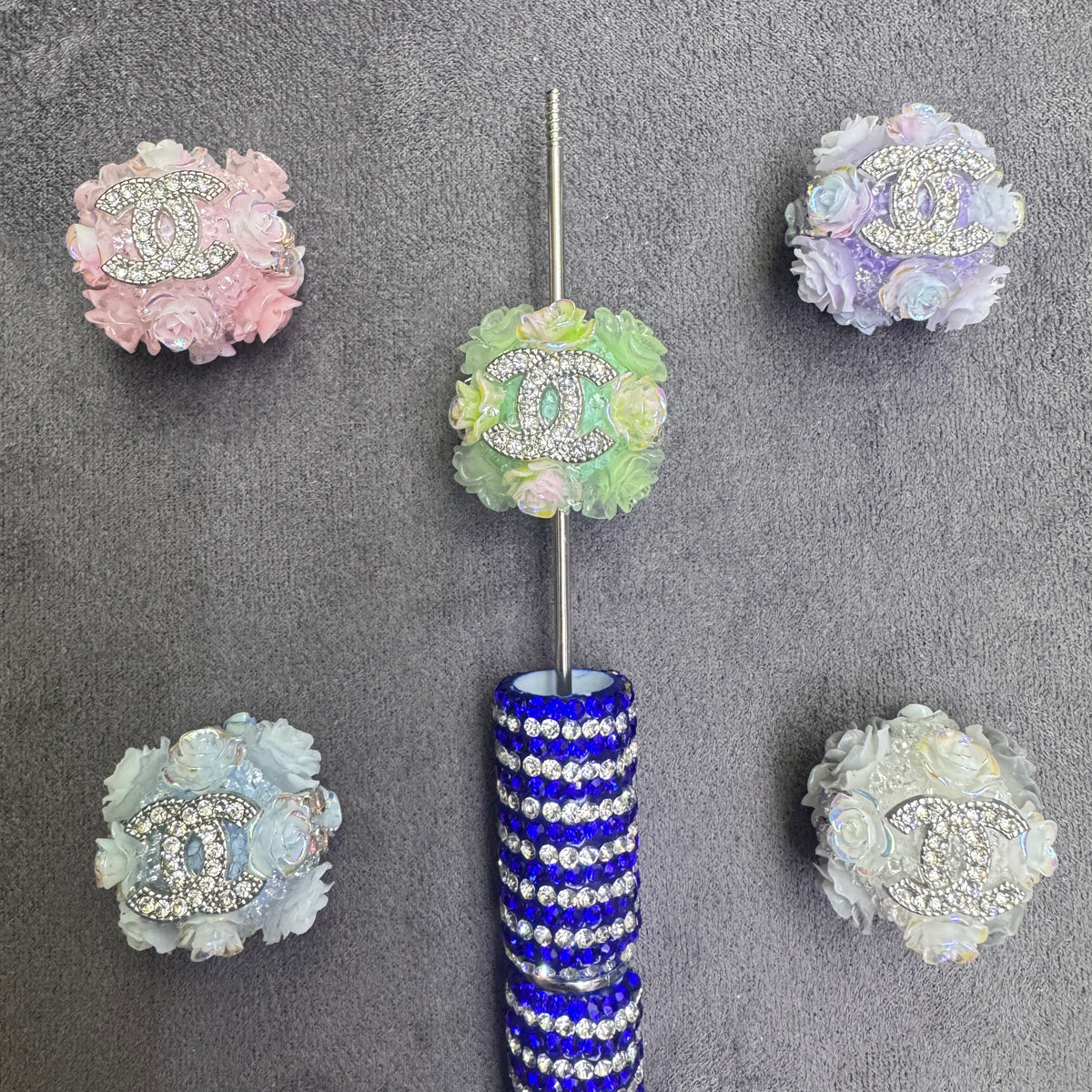 Rose Flower Sugar Beads, Sparkling Rhinestone Decor Large Hole Beads for DIY Beadable Pen, Jewelry Making, Handmade Craft Supplies