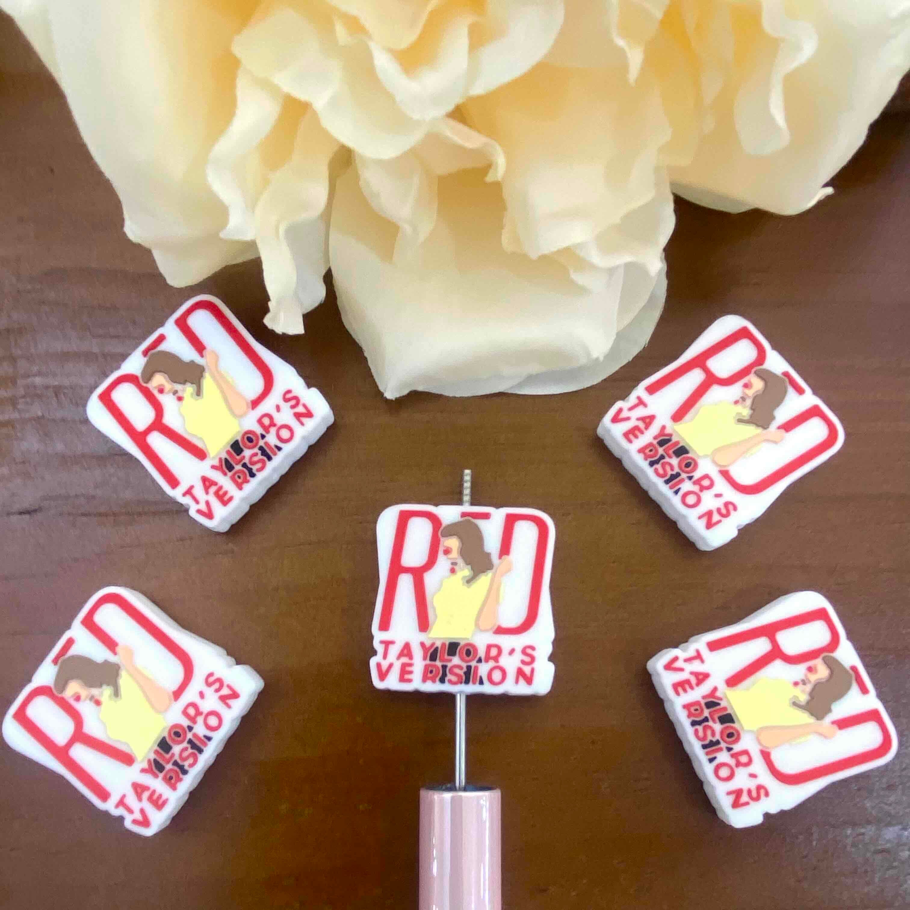 FS20214-Taylor Swift Red  Taylor's Version Flat Silicone Focal Beads