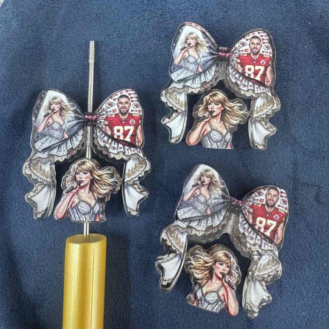 FS20276-Taylor Swift & Travis Kelce Bow Acrylic Focal Beads