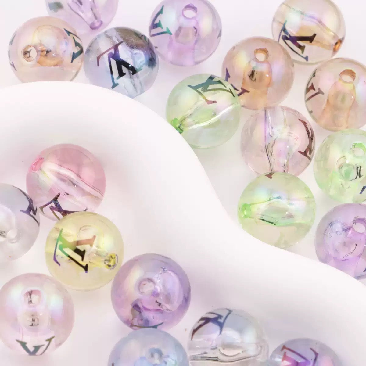 FS4287- 16mm Clear Mixed Color UV Coating Printed Acrylic Beads