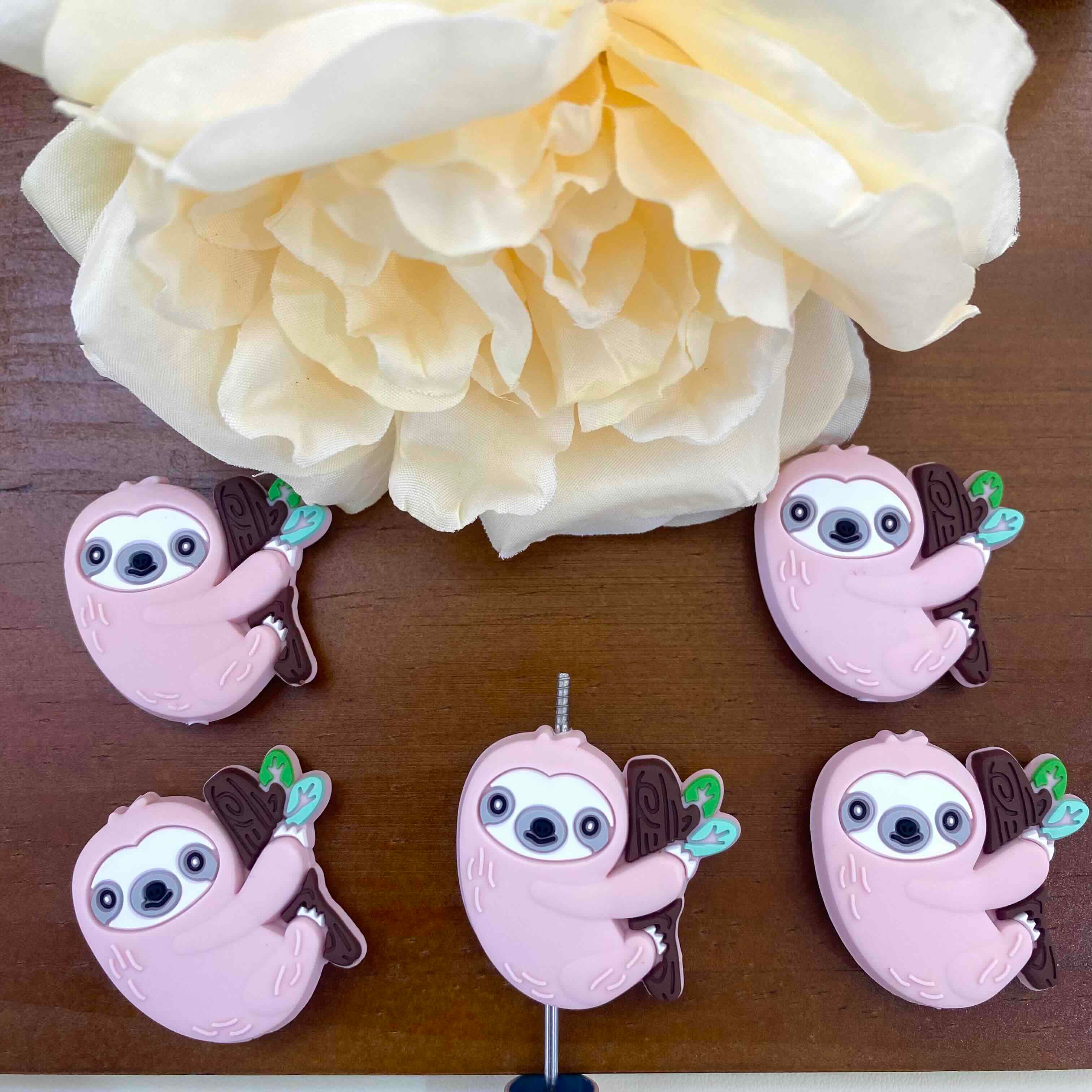 FS20125-Kawaii Pink Sloth Flat Silicone Focal Beads