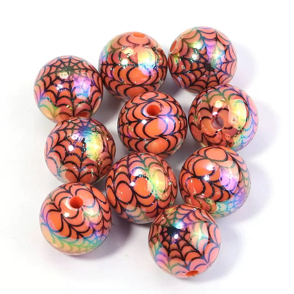 FS19379-16mm UV Coating Halloween Skull Ghost Printing Acrylic Beads