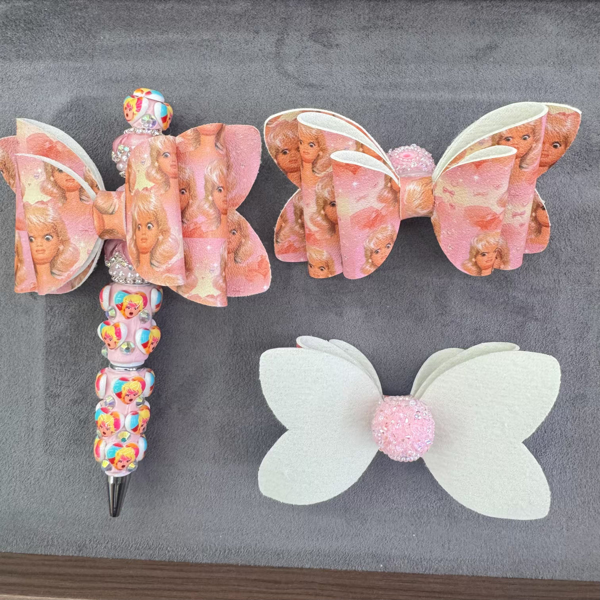 Printed Barbie Leather Bow Sugar Beads For Beadable Pens Keychain Jewelry Making