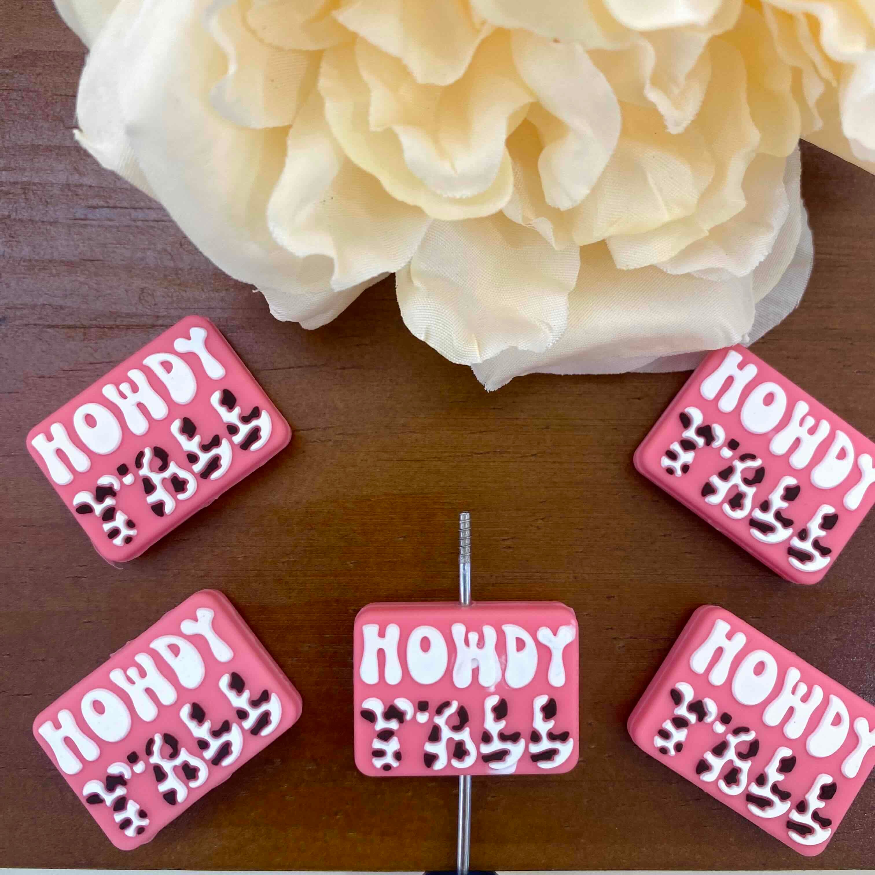 FS10124-Howdy Cowprint Quote Flat Silicone Focal Beads