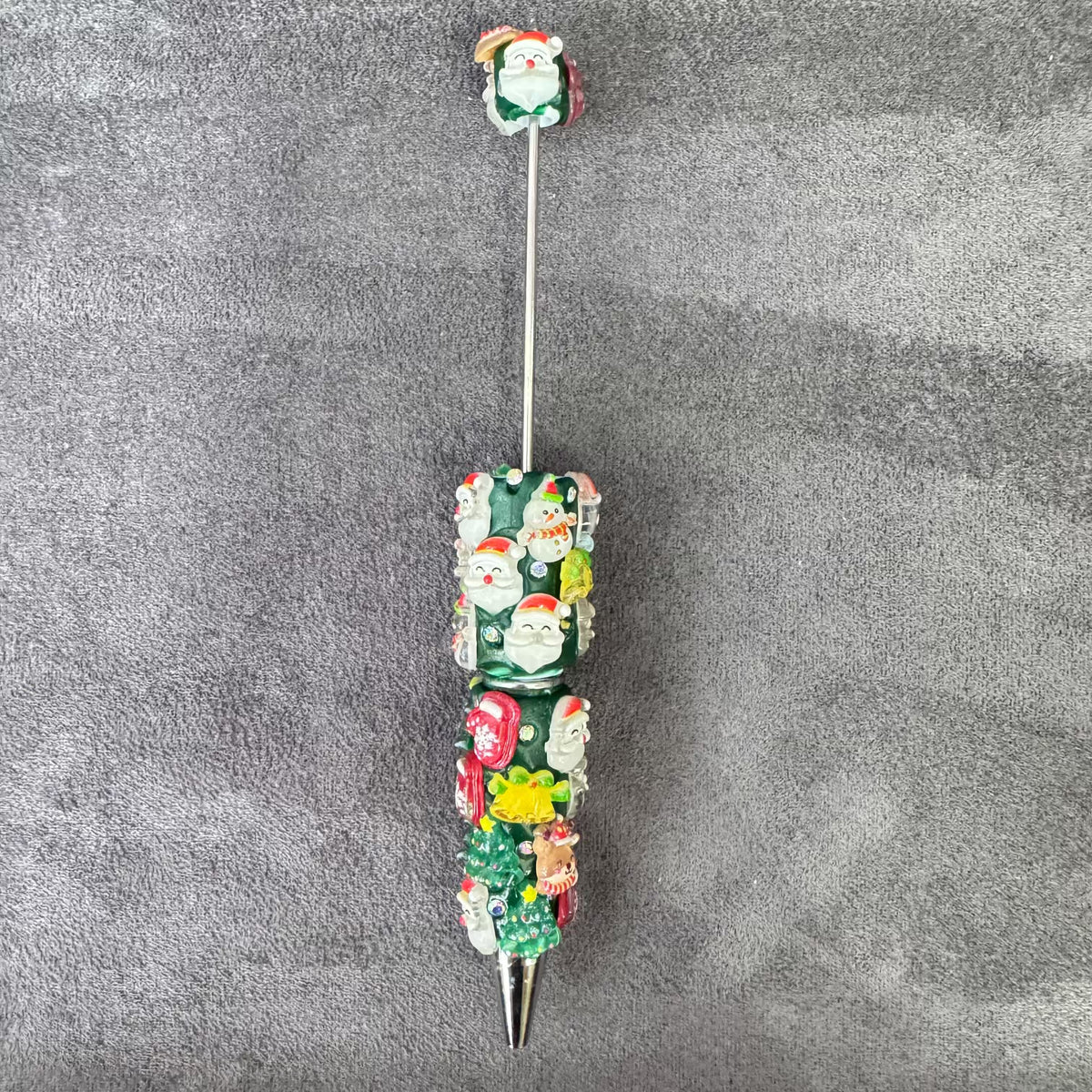 Gingerbread Man Santa Claus Tree and AB Rhinestones Beadable Clay Pens, Christmas Series,Red Clay Base