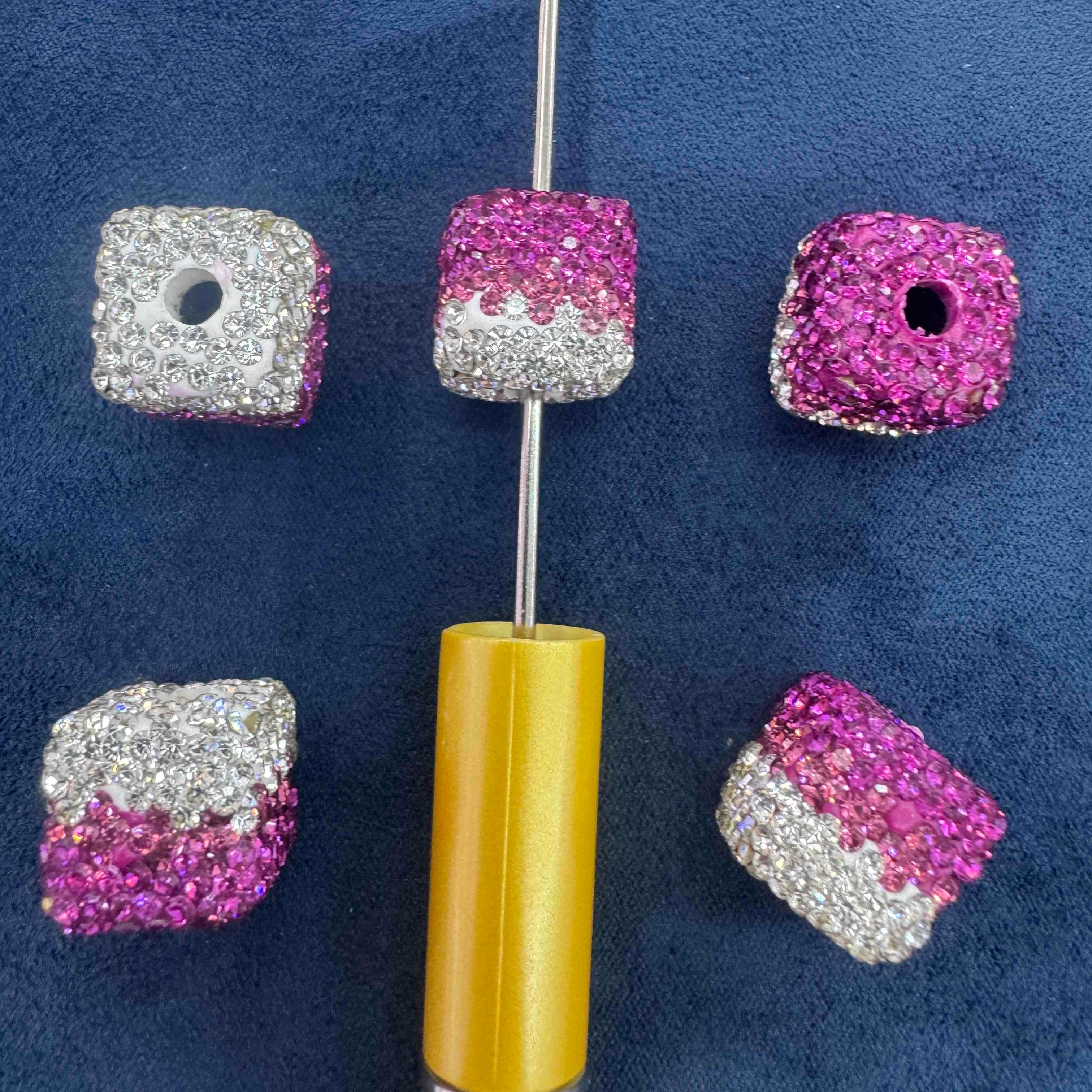 FS20230-16mm  Gradient color Rhinestone Clay Cube Beads
