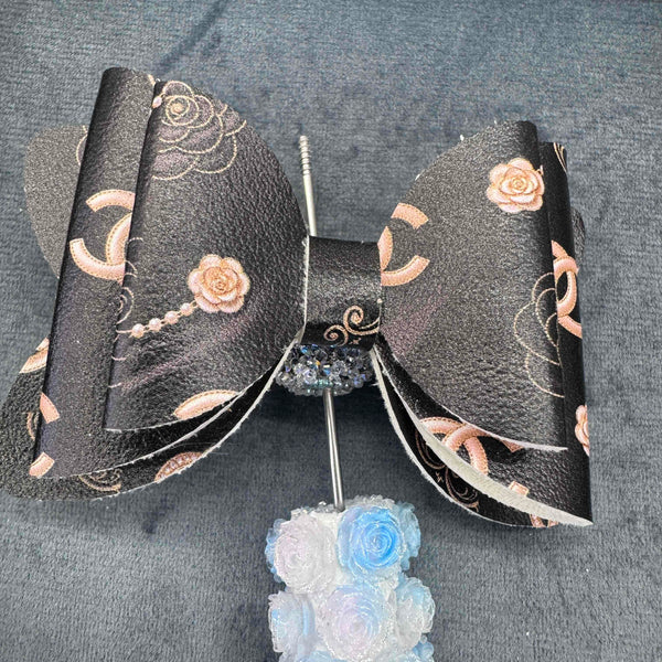 FS20243-Black Golden Rose Floral Print Sugar Bow Beads