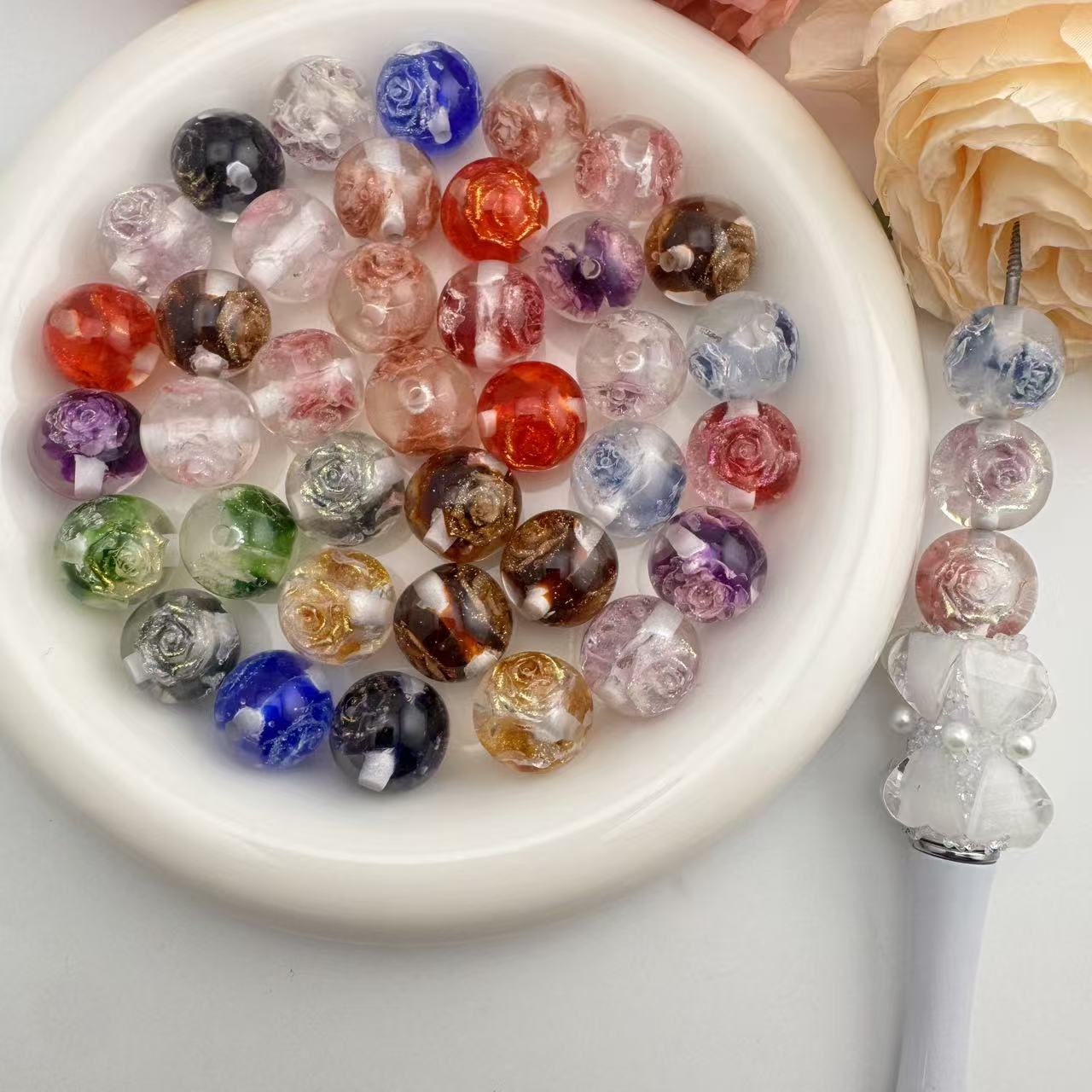 16mm Glowing Glitter Flower Resin Beads Zoe DIY Wholesale