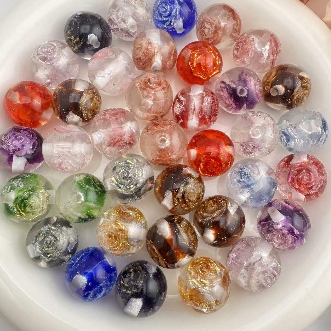 16mm Glowing Glitter Flower Resin Beads Zoe DIY Wholesale