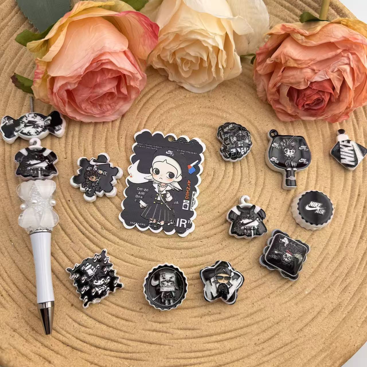 Black Random Mixed Dimmo Acrylic Beads For Making Keychain Zoe DIY Wholesale