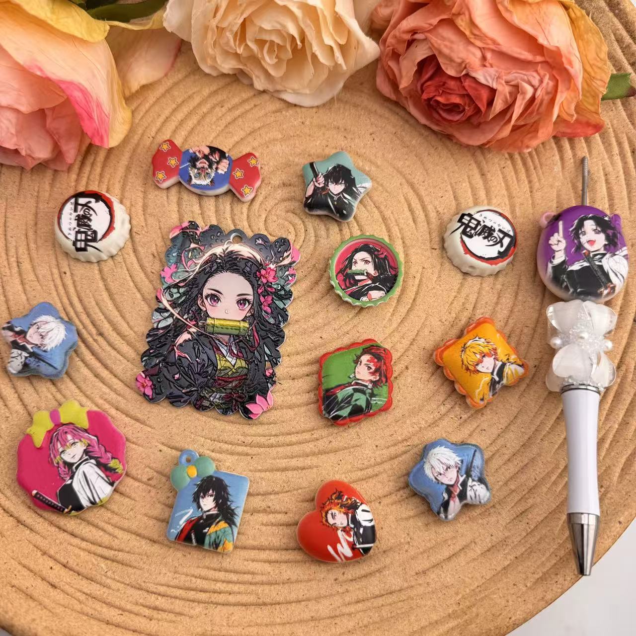 Random Mixed Demon Slayer Printed Acrylic Beads For Making Keychain Zoe DIY Wholesale