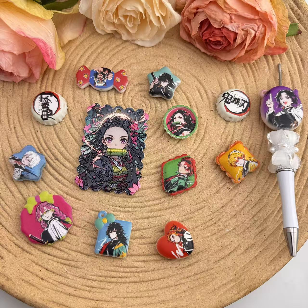 Random Mixed Demon Slayer Printed Acrylic Beads For Making Keychain Zoe DIY Wholesale
