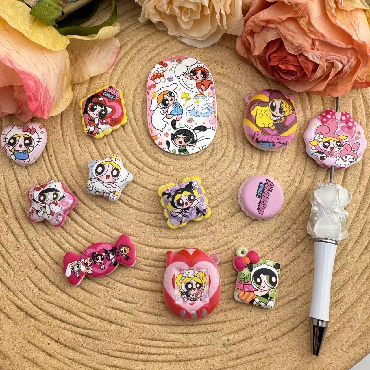 The Powerpuff Girls Printed Acrylic Beads For Making Keychain Beadable Pens Zoe DIY Wholesale