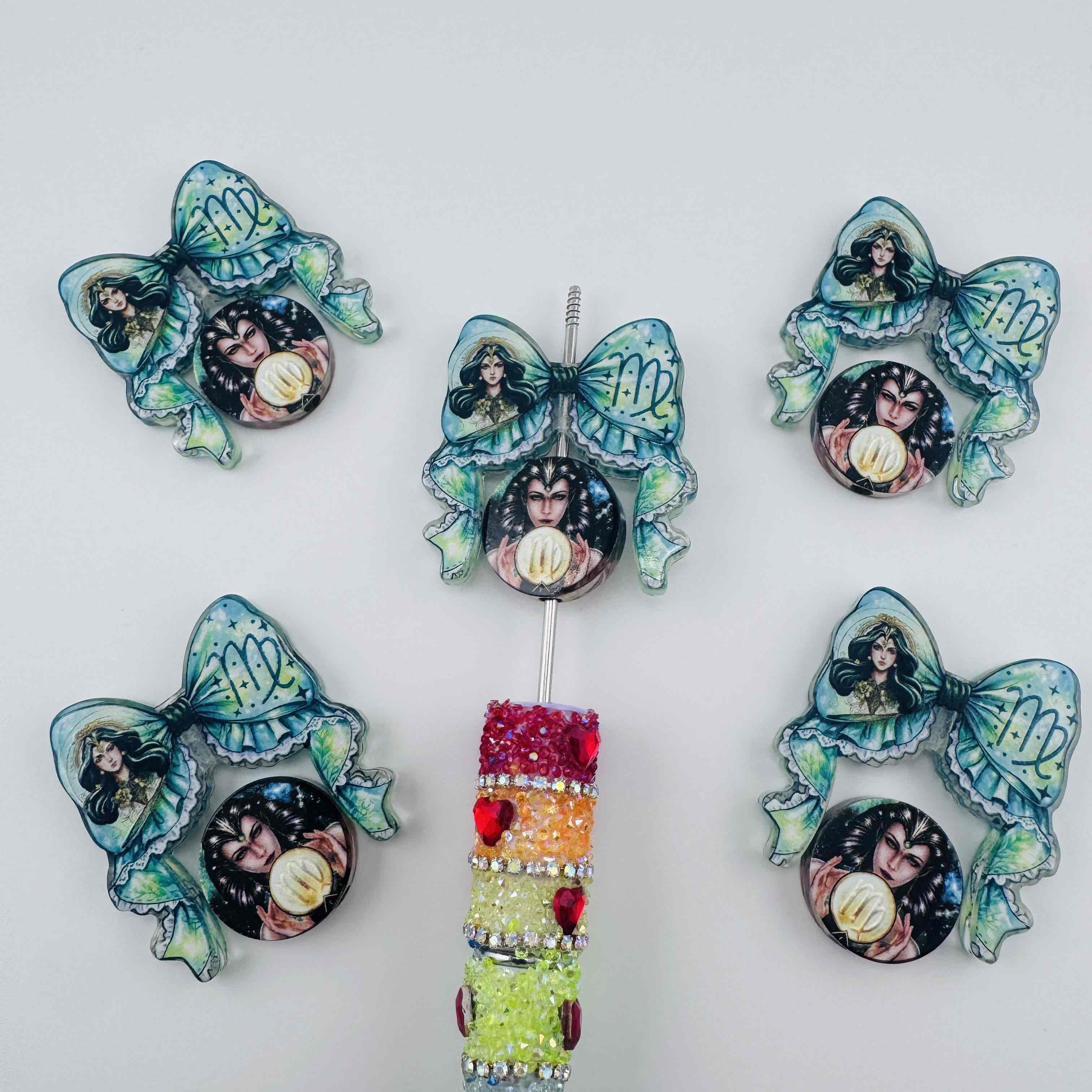FS20038-Zodiac Scorpio Goddess Lace Bow Acrylic Focal Beads